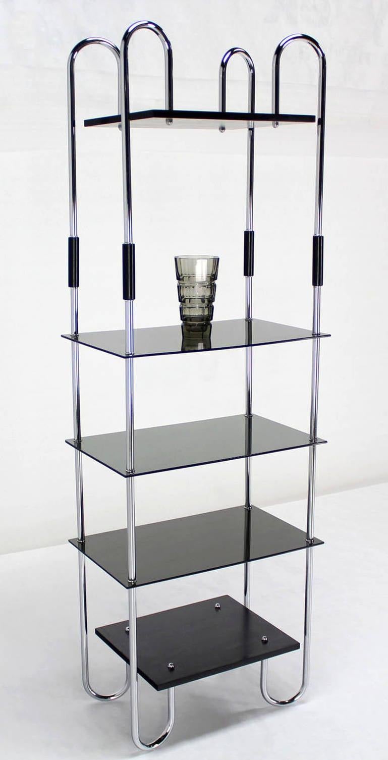 Smoked Glass Mid Century Modern Tinted Smoked Lucite Shelves Bauhaus Style Etagere Wall Unit For Sale