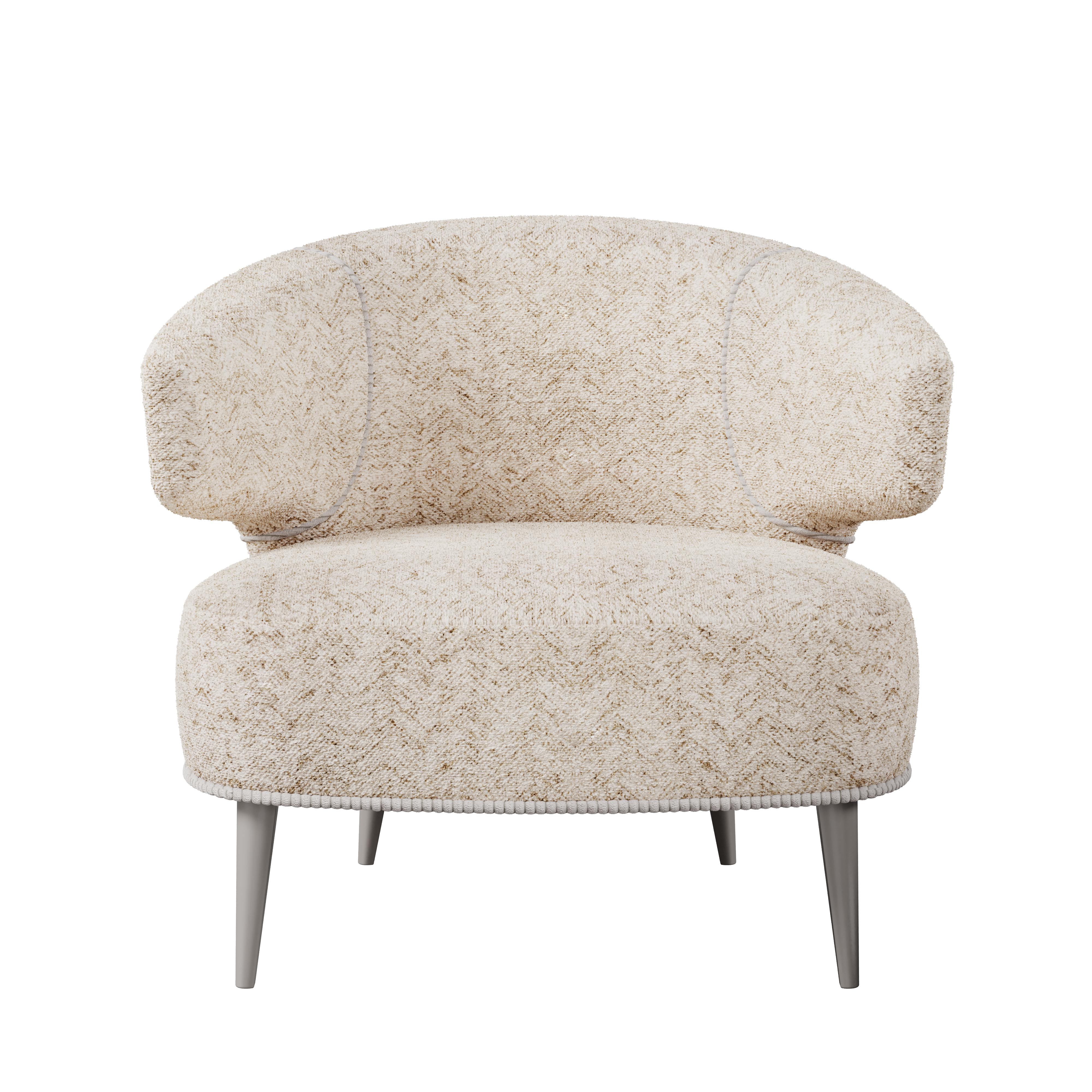 Mid-Century Modern Tippi Armchair Wood Cotton Velvet In New Condition For Sale In RIO TINTO, PT
