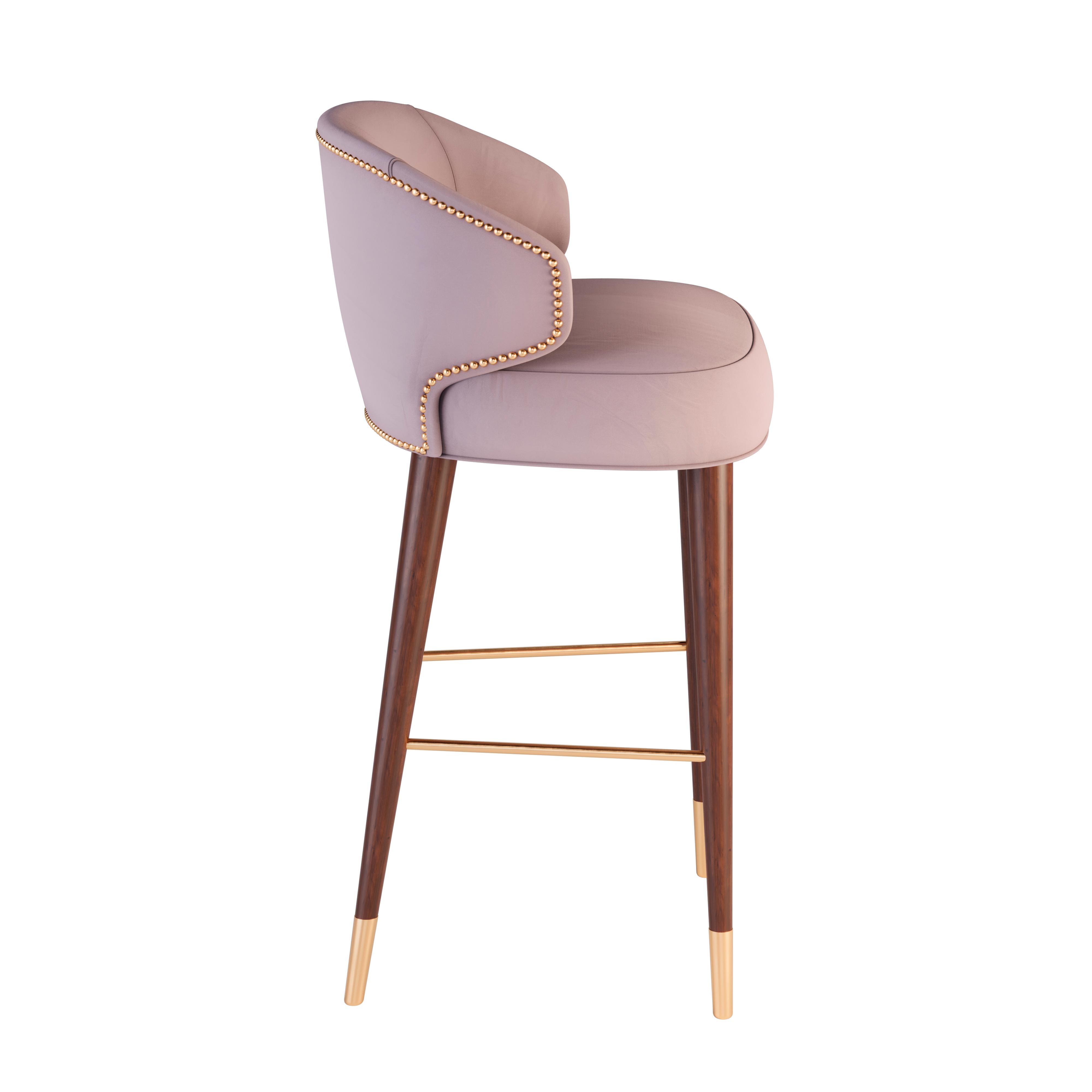 Portuguese Mid-Century Modern Tippi Bar Chair Walnut Wood Cotton Velvet For Sale