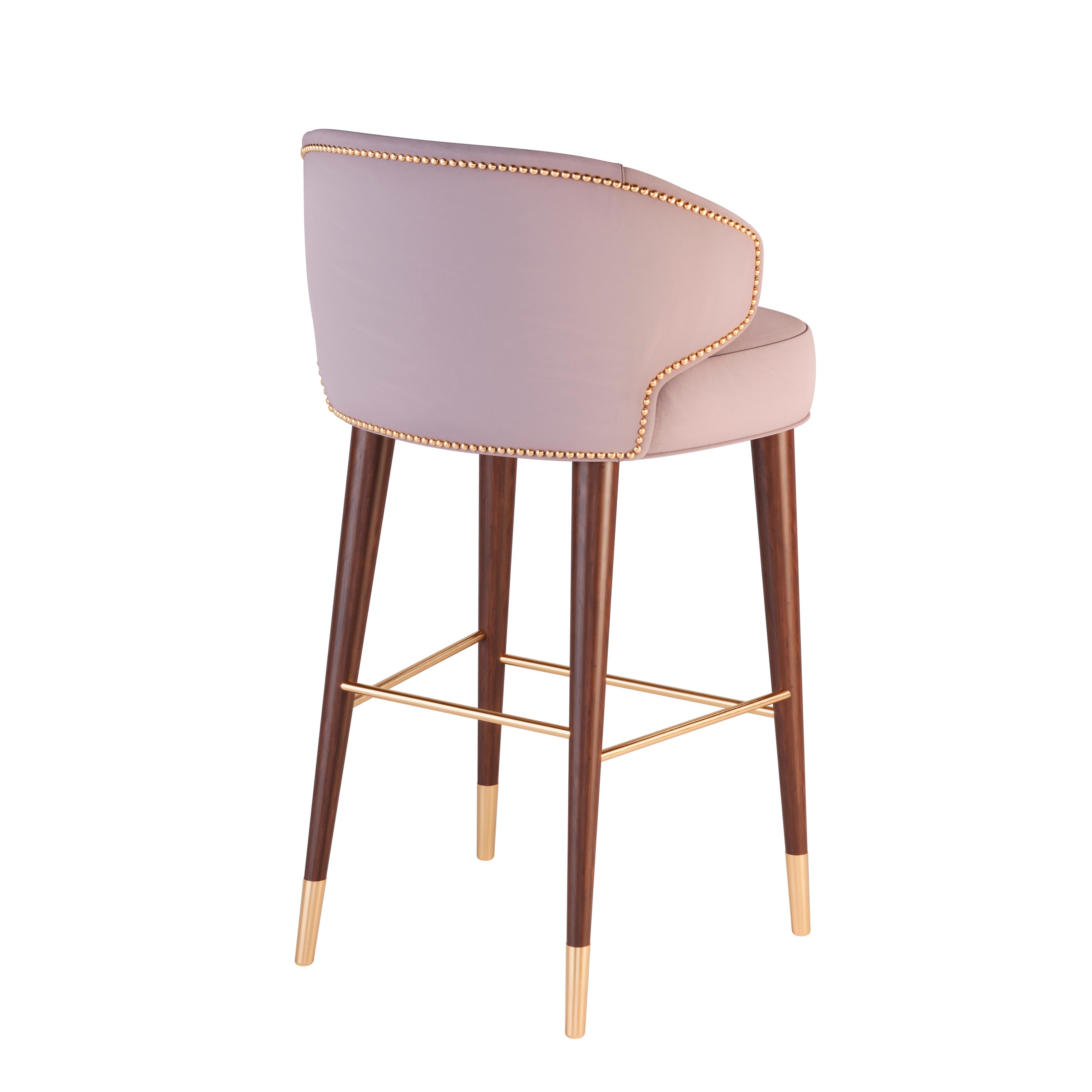 Mid-Century Modern Tippi Bar Chair Walnut Wood Cotton Velvet In New Condition For Sale In RIO TINTO, PT