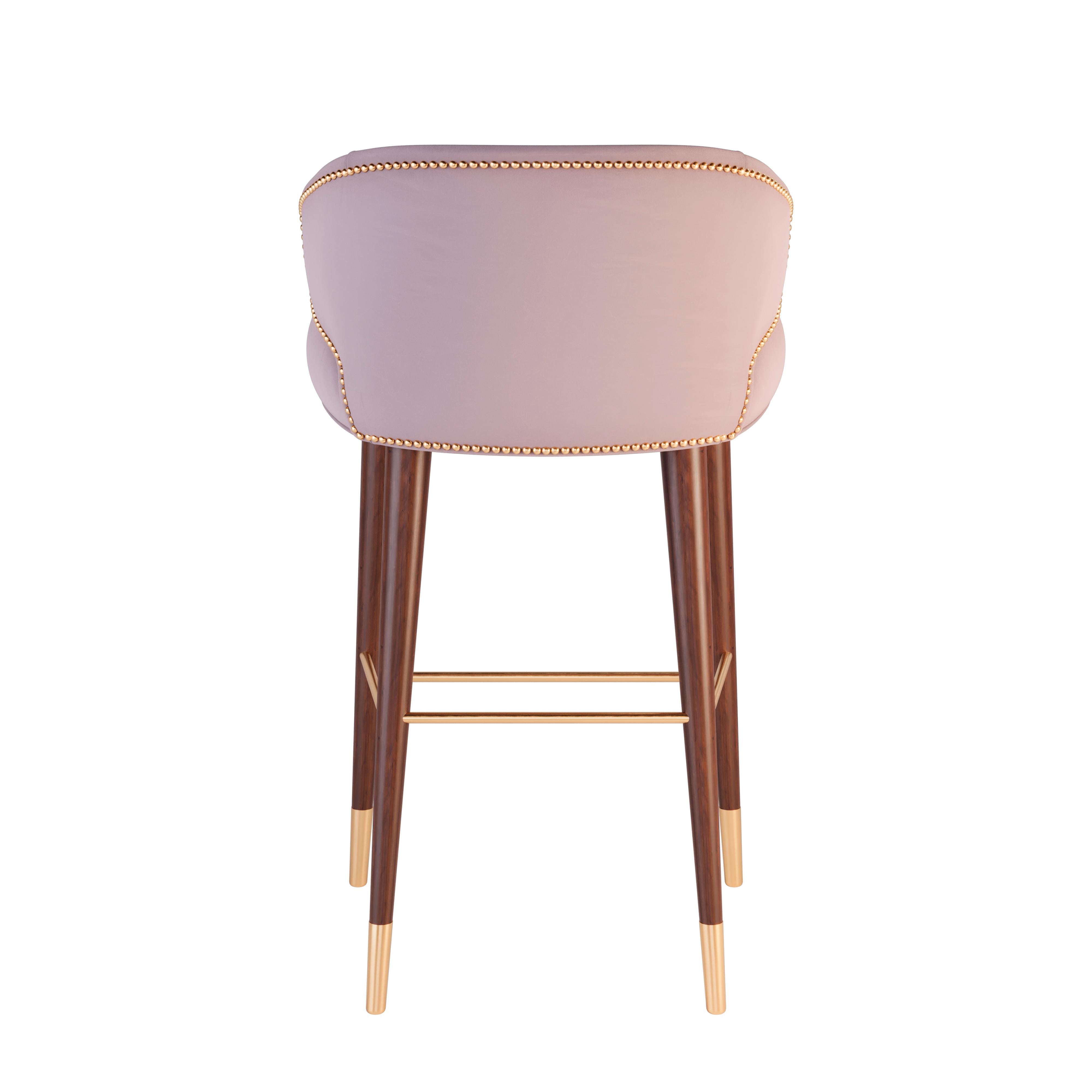 Contemporary Mid-Century Modern Tippi Bar Chair Walnut Wood Cotton Velvet For Sale