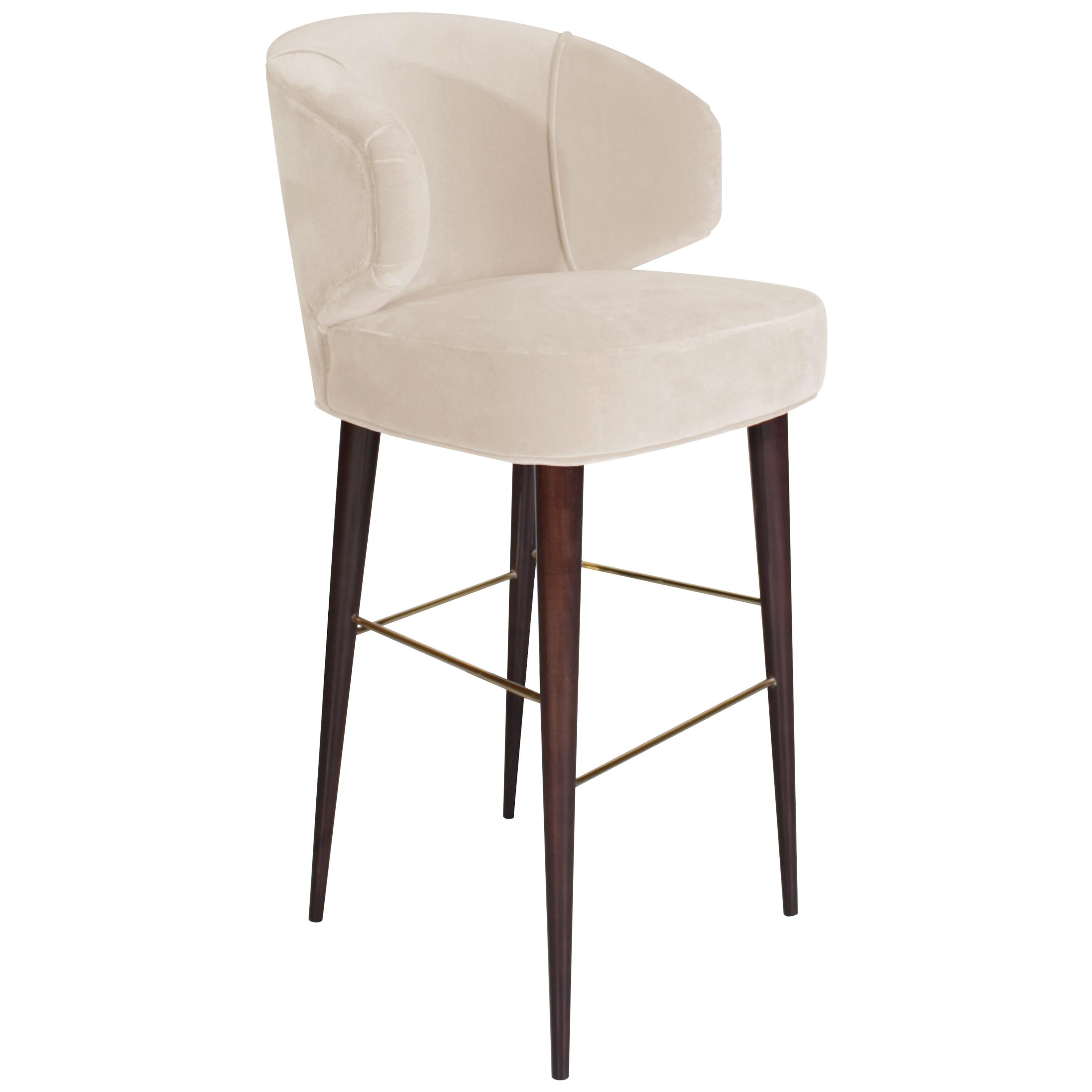 Mid-Century Modern Luna Bar Chair Cotton Velvet Walnut Wood For Sale at ...