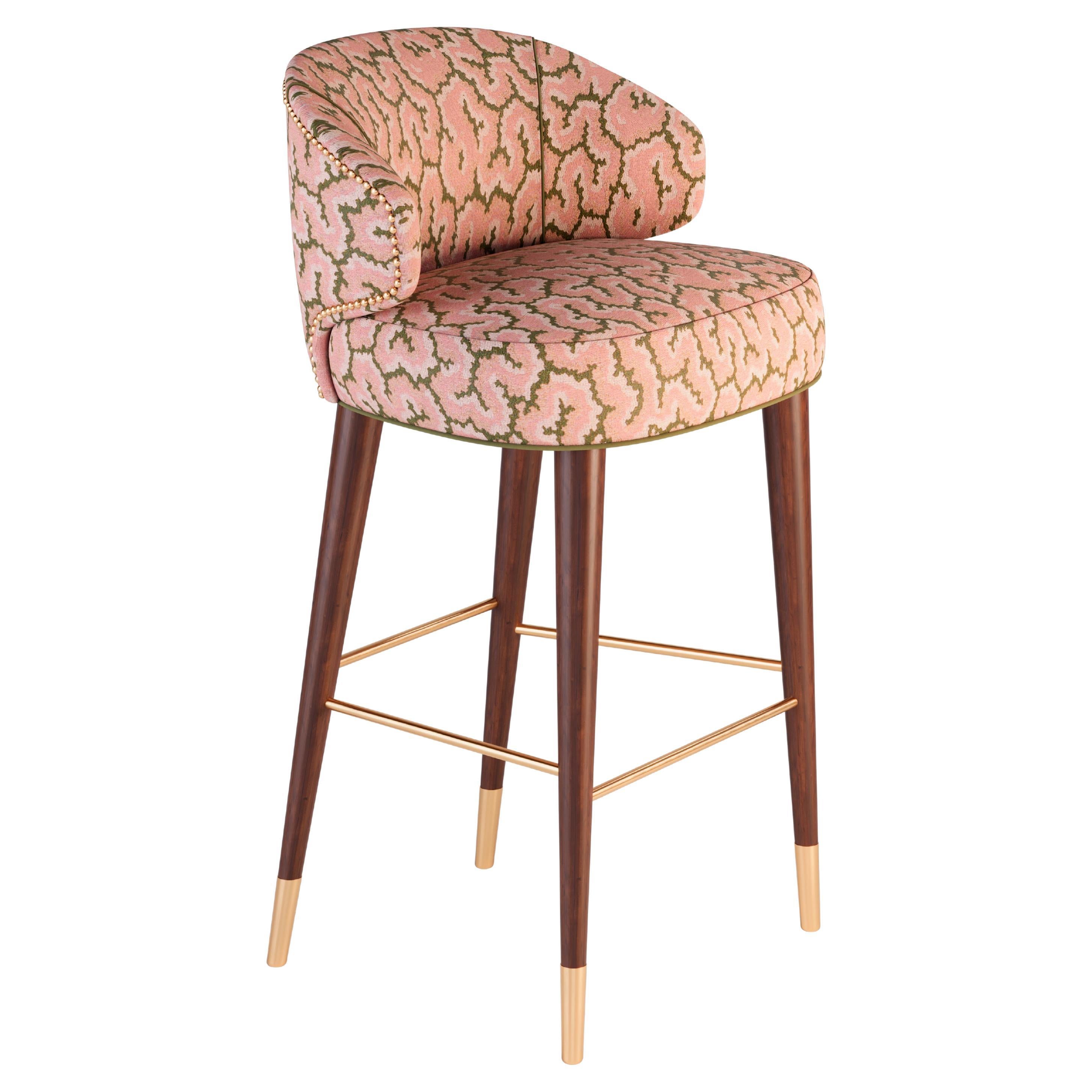 Mid-Century Modern Tippi Bar Chair Walnut Wood Cotton Velvet For Sale