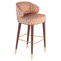 Mid-Century Modern Tippi Bar Chair Walnut Wood Cotton Velvet