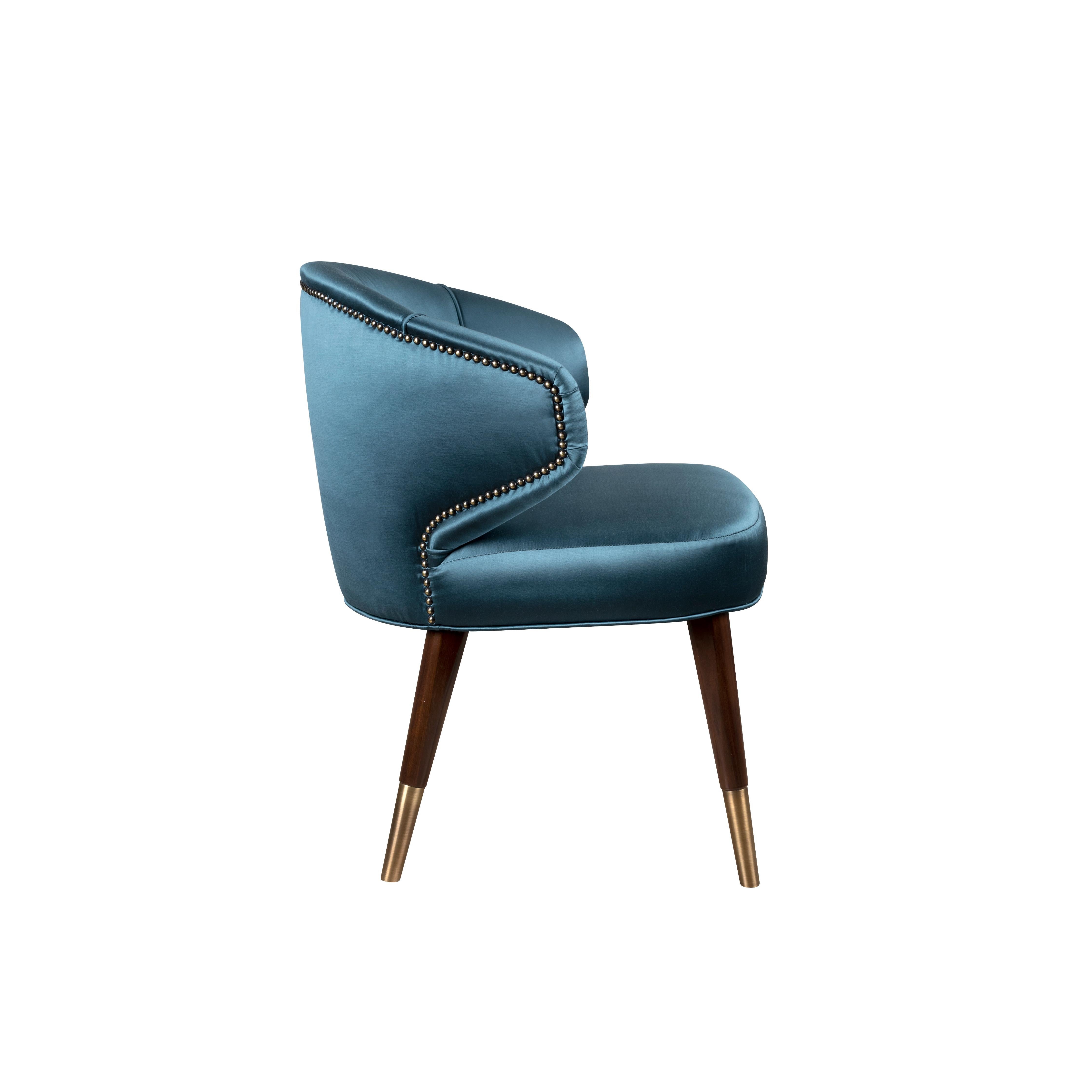 Portuguese Mid-Century Modern Tippi Dining Chair Satin Walnut Wood Legs For Sale