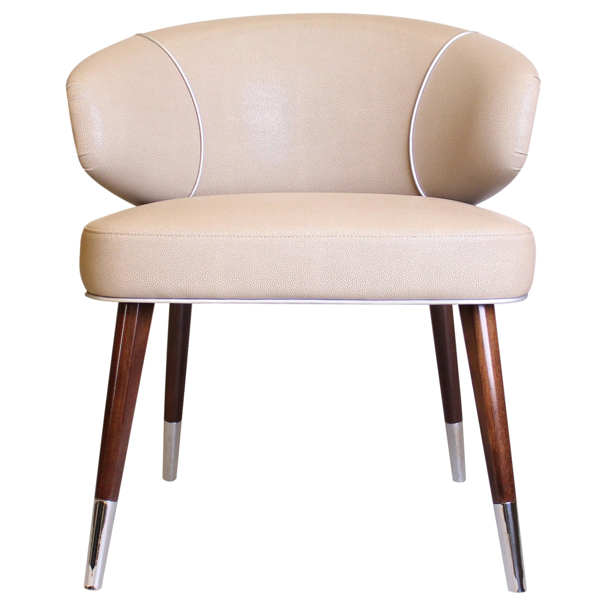 Mid-Century Modern Tippi Dining Chair Genuine Leather Walnut Wood Legs