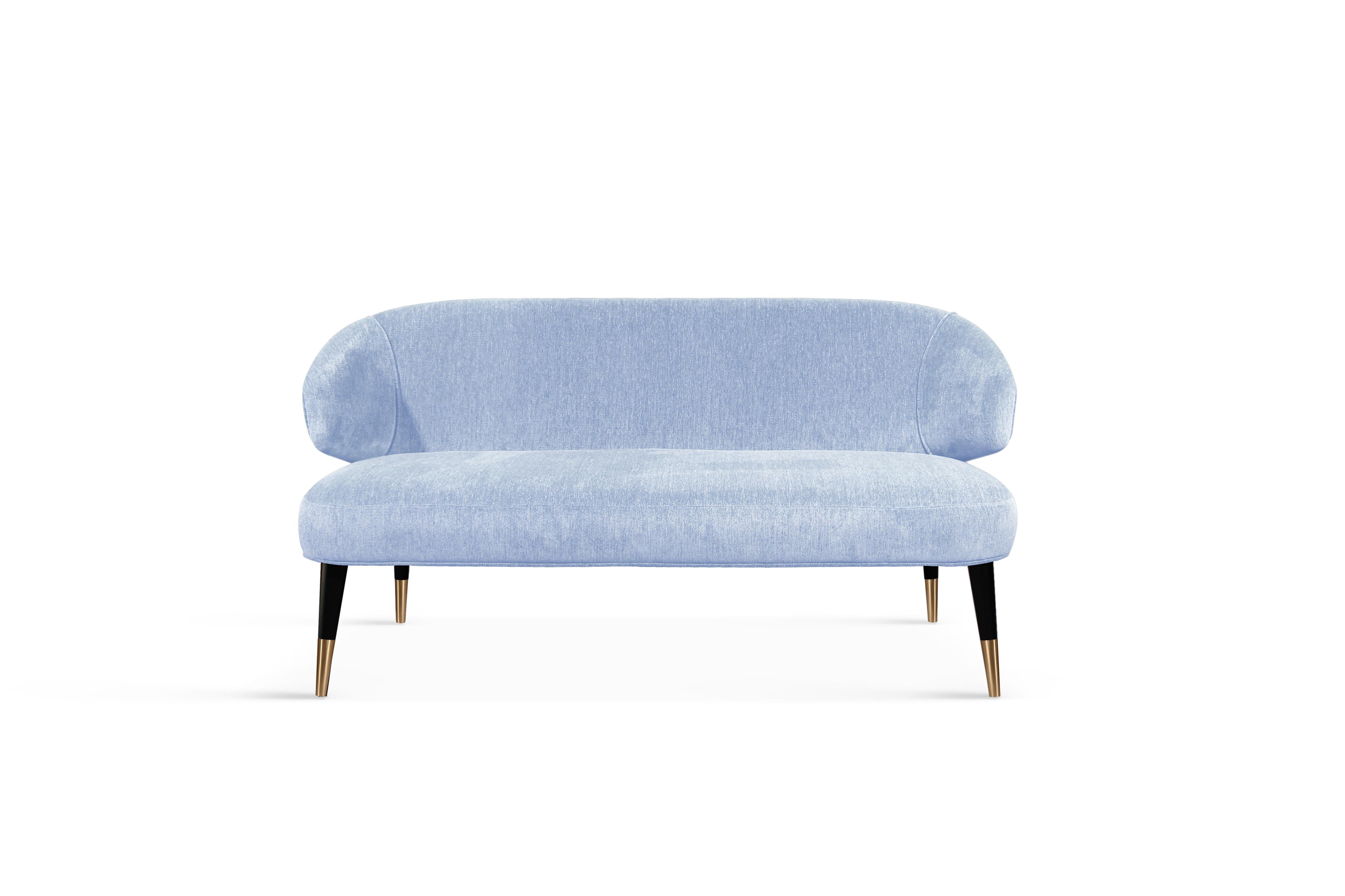 Contemporary Mid-Century Modern Tippi Twin Seat Walnut Wood Cotton Velvet For Sale
