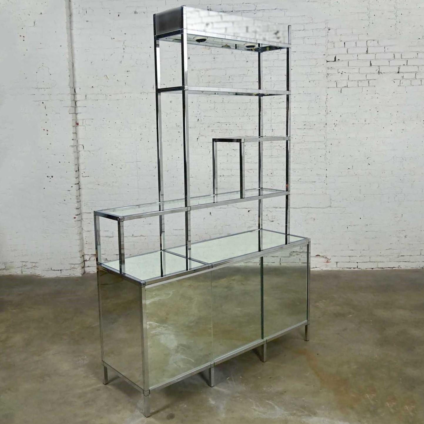 Mid Century Modern to Modern Chrome & Mirrored Etagere Cabinet Style DIA or Ello For Sale 4