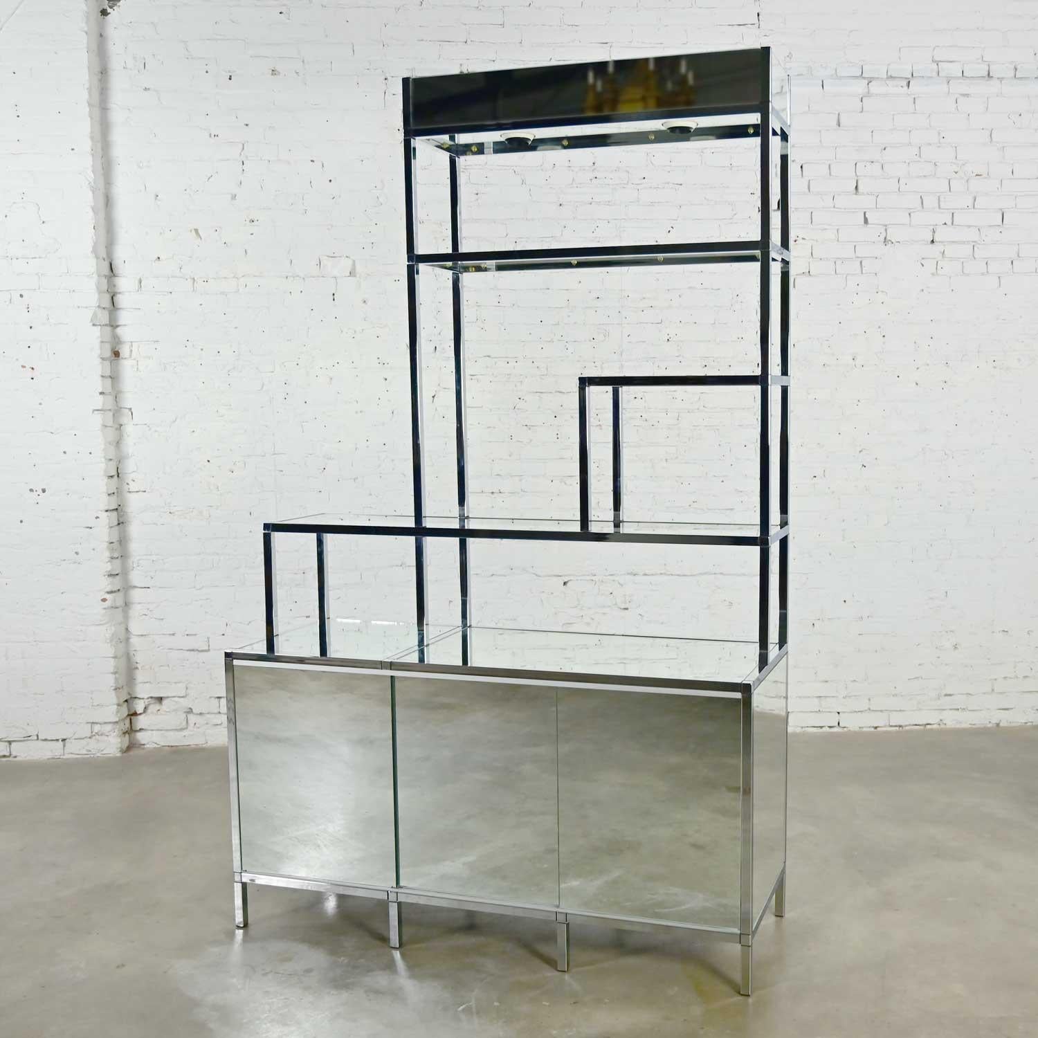Mid Century Modern to Modern Chrome & Mirrored Etagere Cabinet Style DIA or Ello For Sale 5