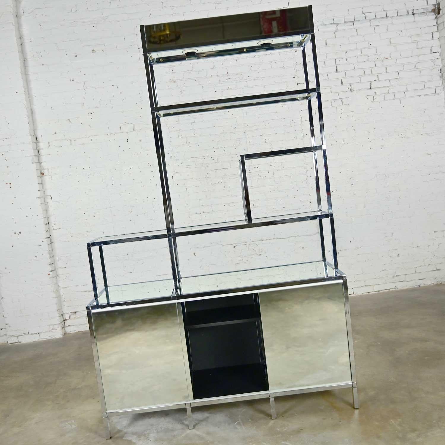 Mid Century Modern to Modern Chrome & Mirrored Etagere Cabinet Style DIA or Ello For Sale 7