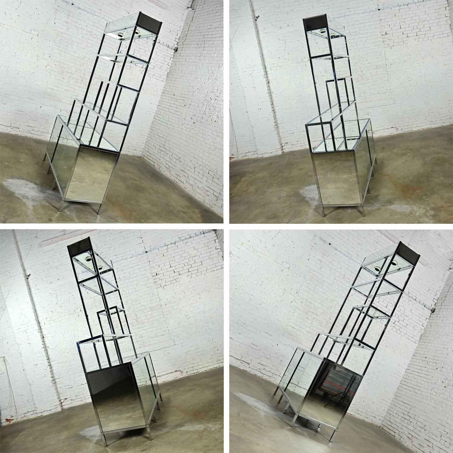Mid Century Modern to Modern Chrome & Mirrored Etagere Cabinet Style DIA or Ello For Sale 11