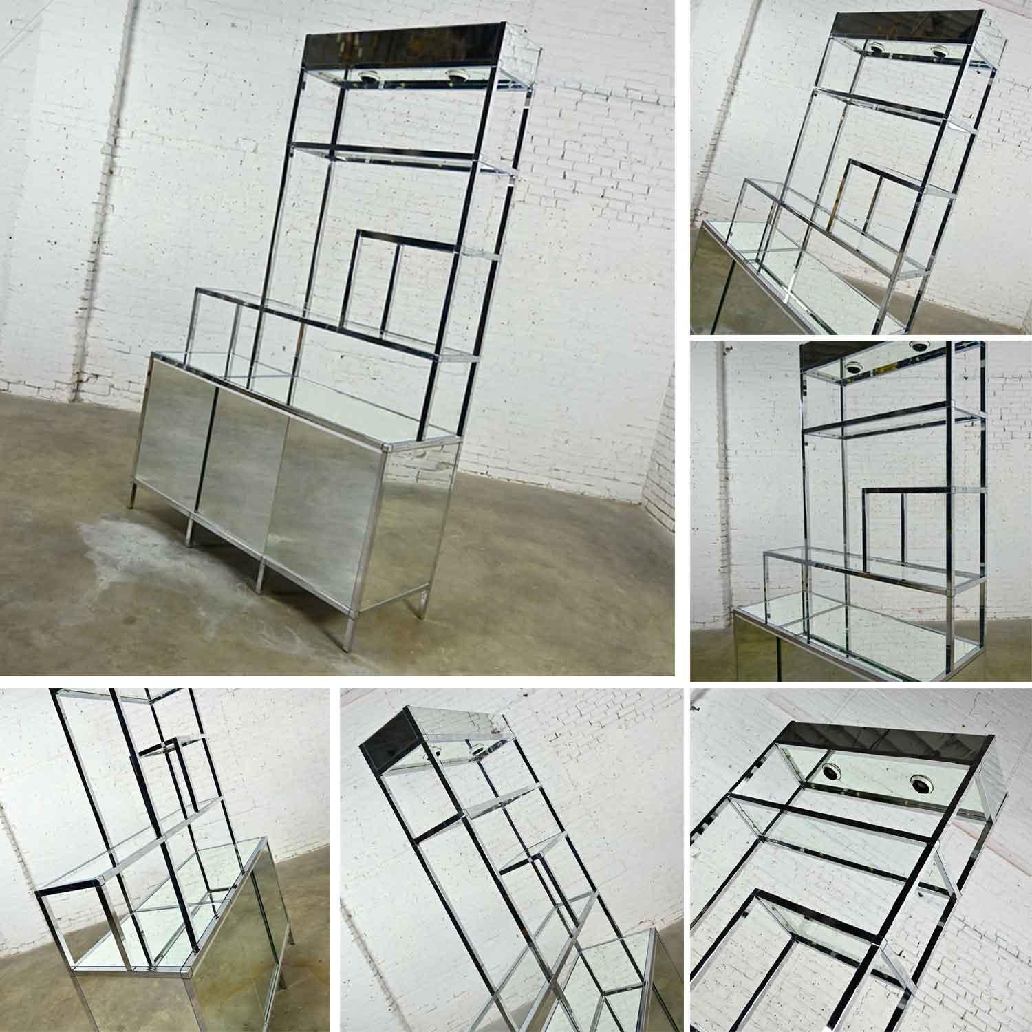 Mid Century Modern to Modern Chrome & Mirrored Etagere Cabinet Style DIA or Ello For Sale 12