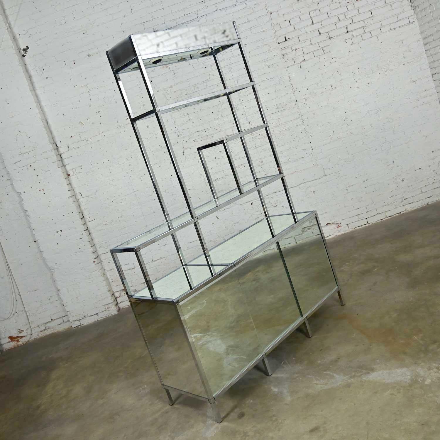 Mid-Century Modern Mid Century Modern to Modern Chrome & Mirrored Etagere Cabinet Style DIA or Ello For Sale