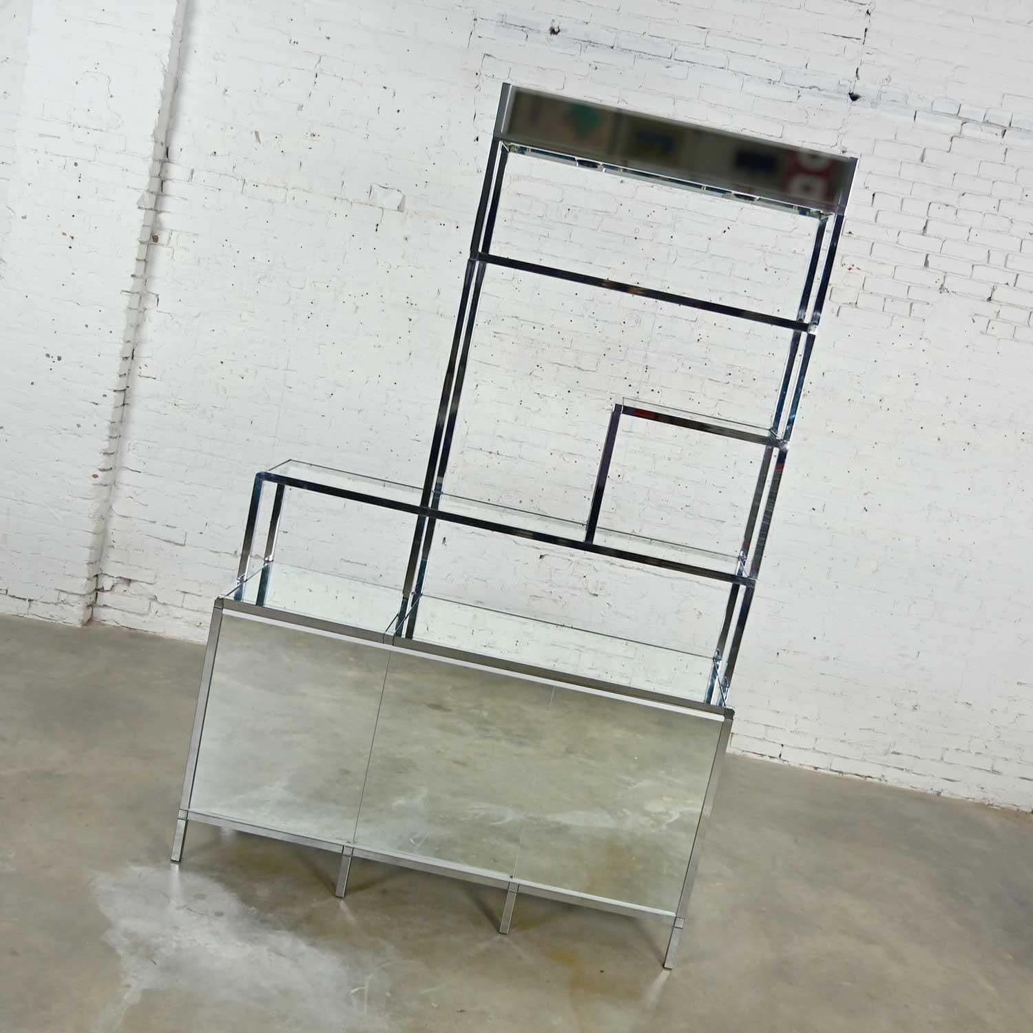 American Mid Century Modern to Modern Chrome & Mirrored Etagere Cabinet Style DIA or Ello For Sale