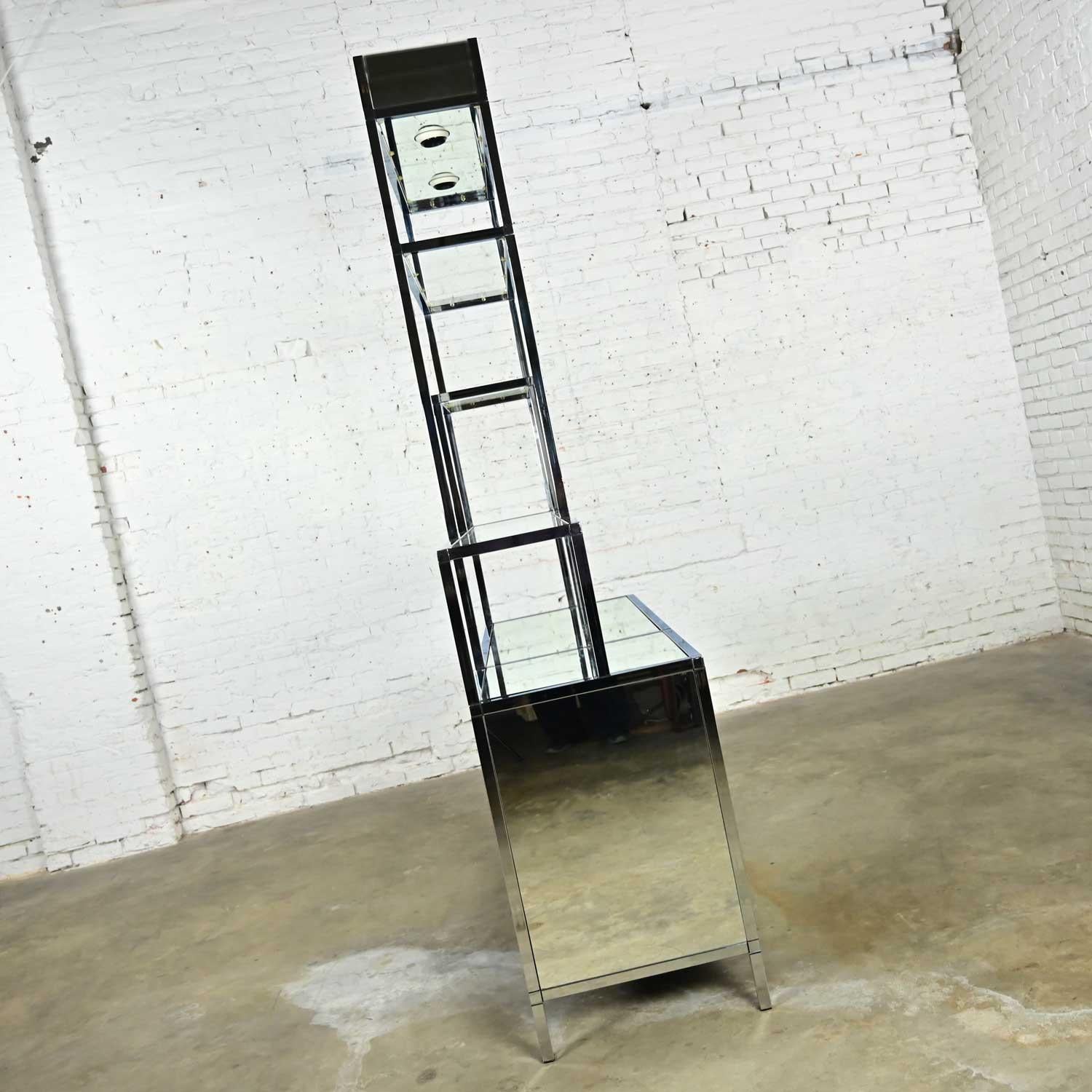 Mid Century Modern to Modern Chrome & Mirrored Etagere Cabinet Style DIA or Ello In Good Condition For Sale In Topeka, KS