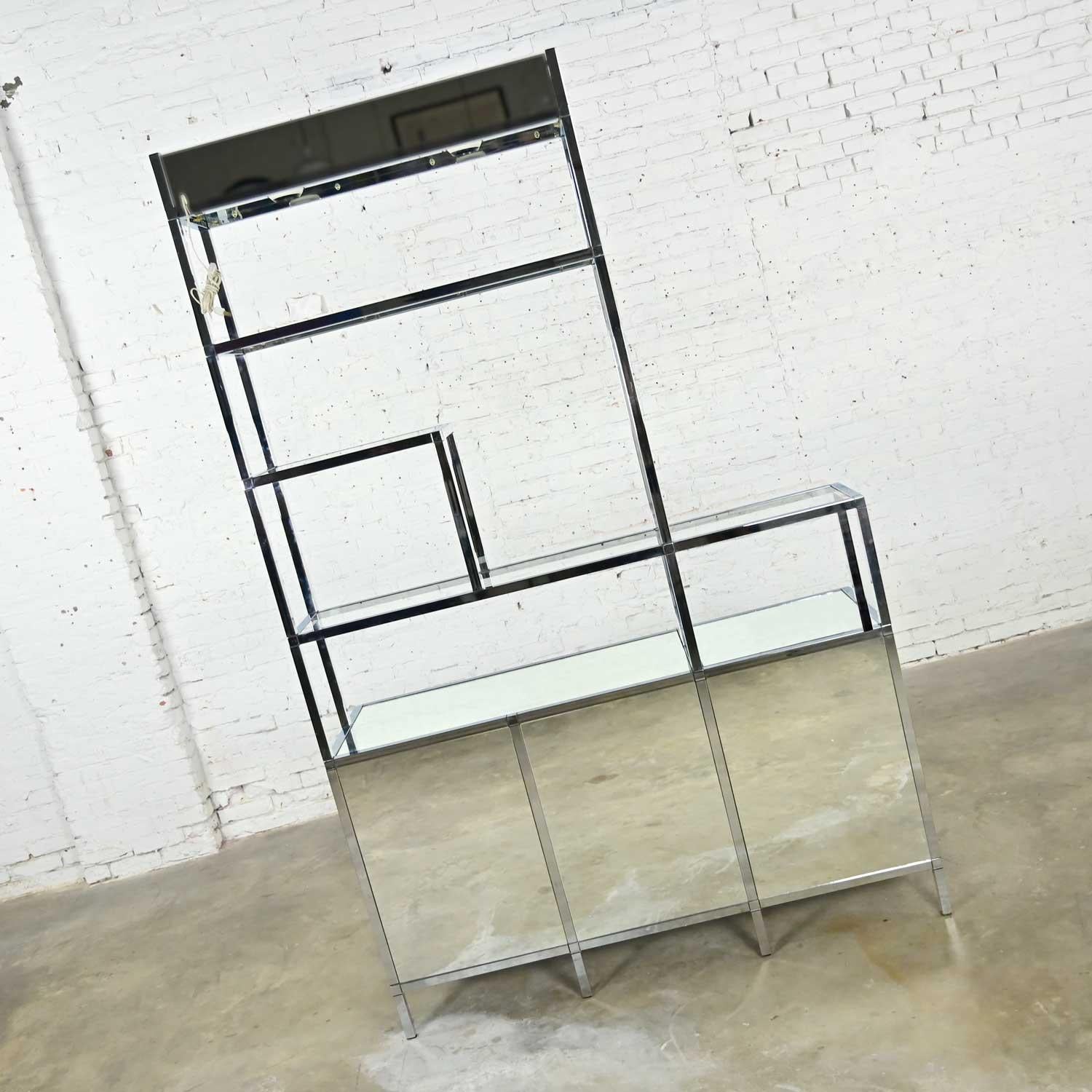 Mid Century Modern to Modern Chrome & Mirrored Etagere Cabinet Style DIA or Ello For Sale 1