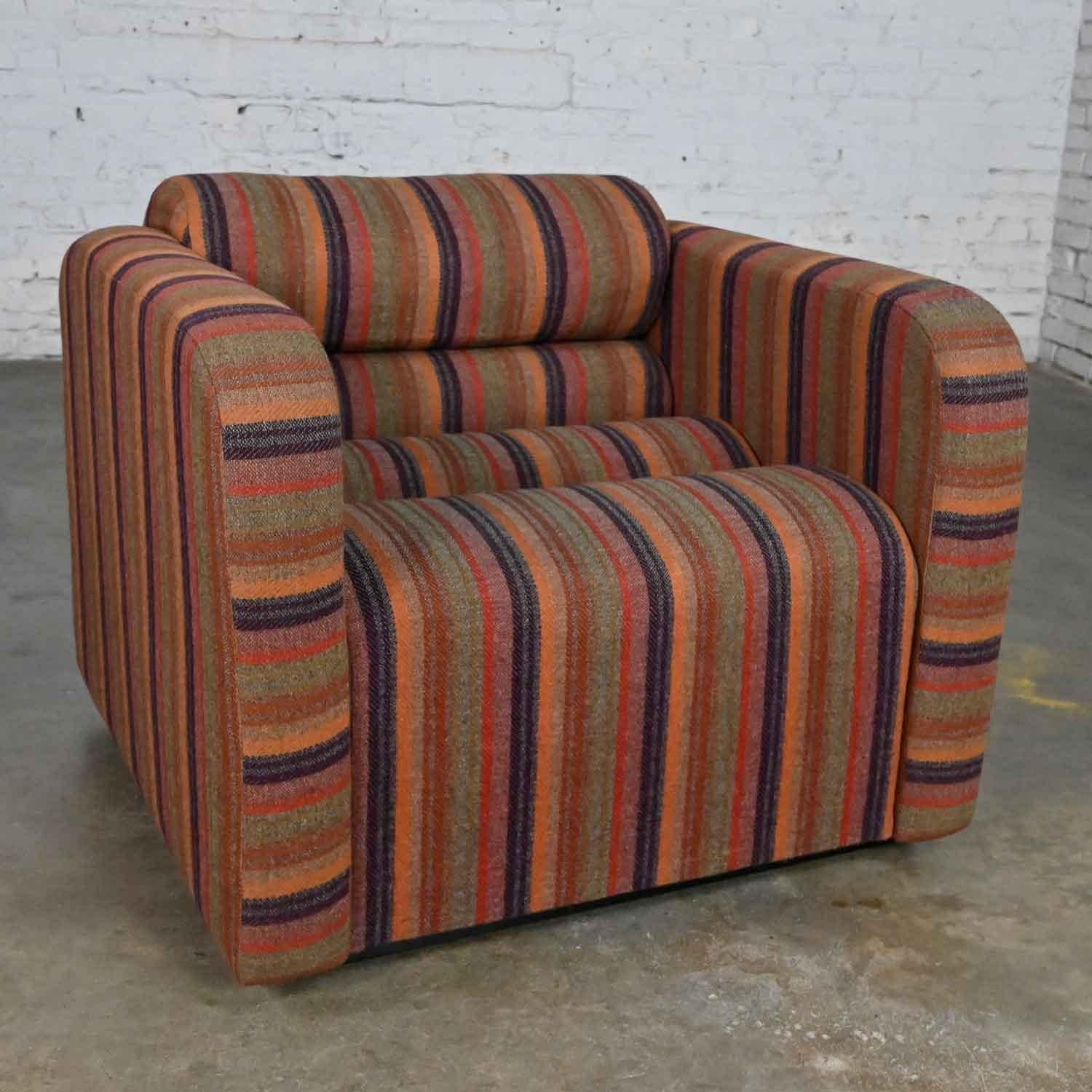 Mid-Century Modern to Post-Modern Purple Striped Multi-Piece Modular Club Chair For Sale 12