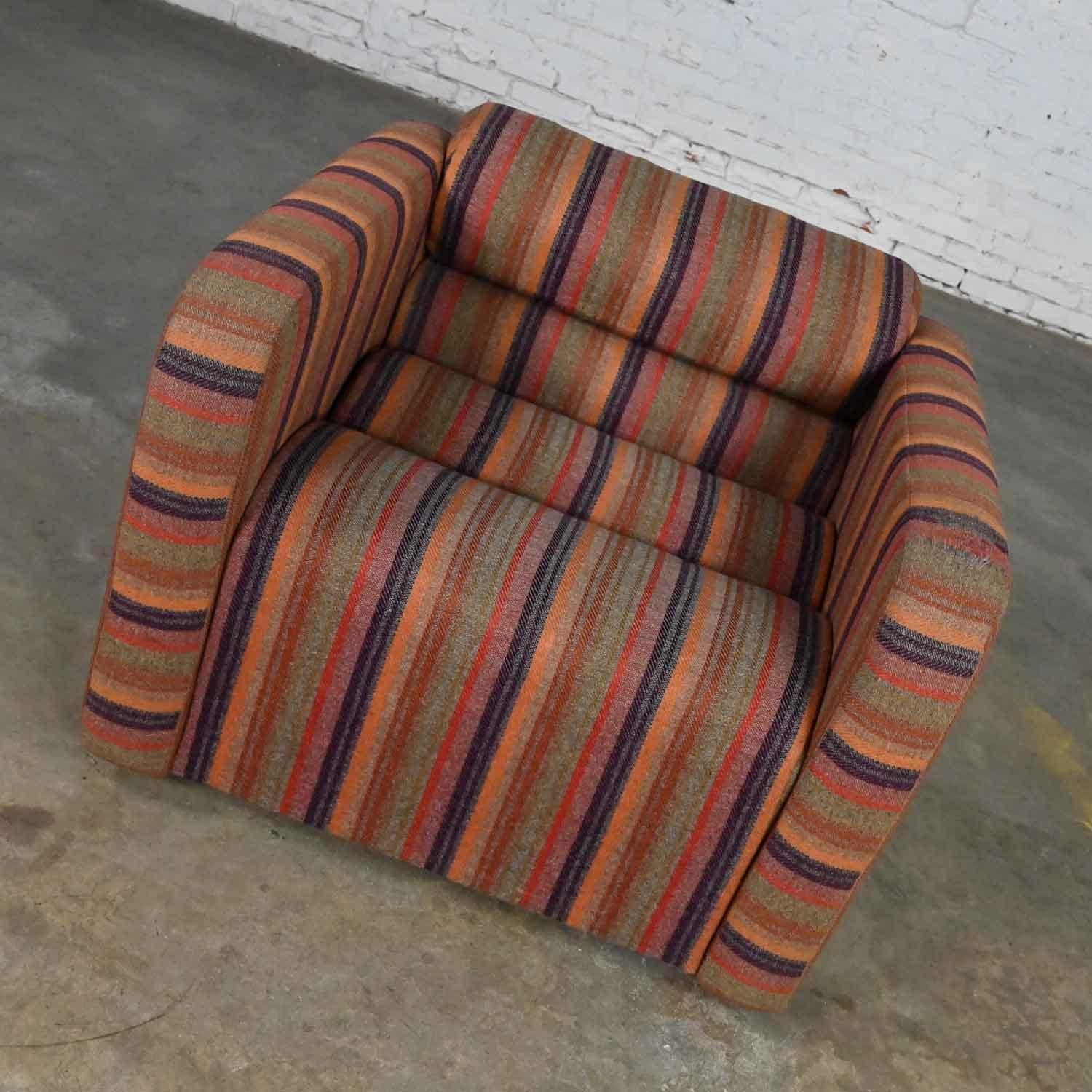 Mid-Century Modern to Post-Modern Purple Striped Multi-Piece Modular Club Chair In Good Condition For Sale In Topeka, KS