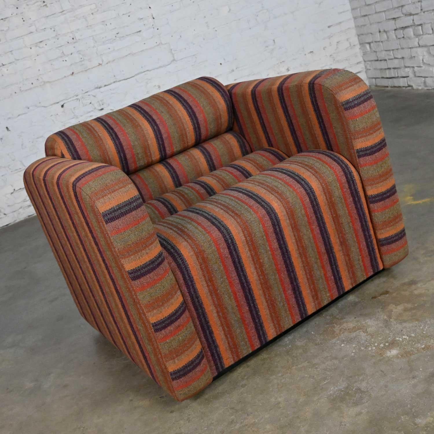 20th Century Mid-Century Modern to Post-Modern Purple Striped Multi-Piece Modular Club Chair For Sale