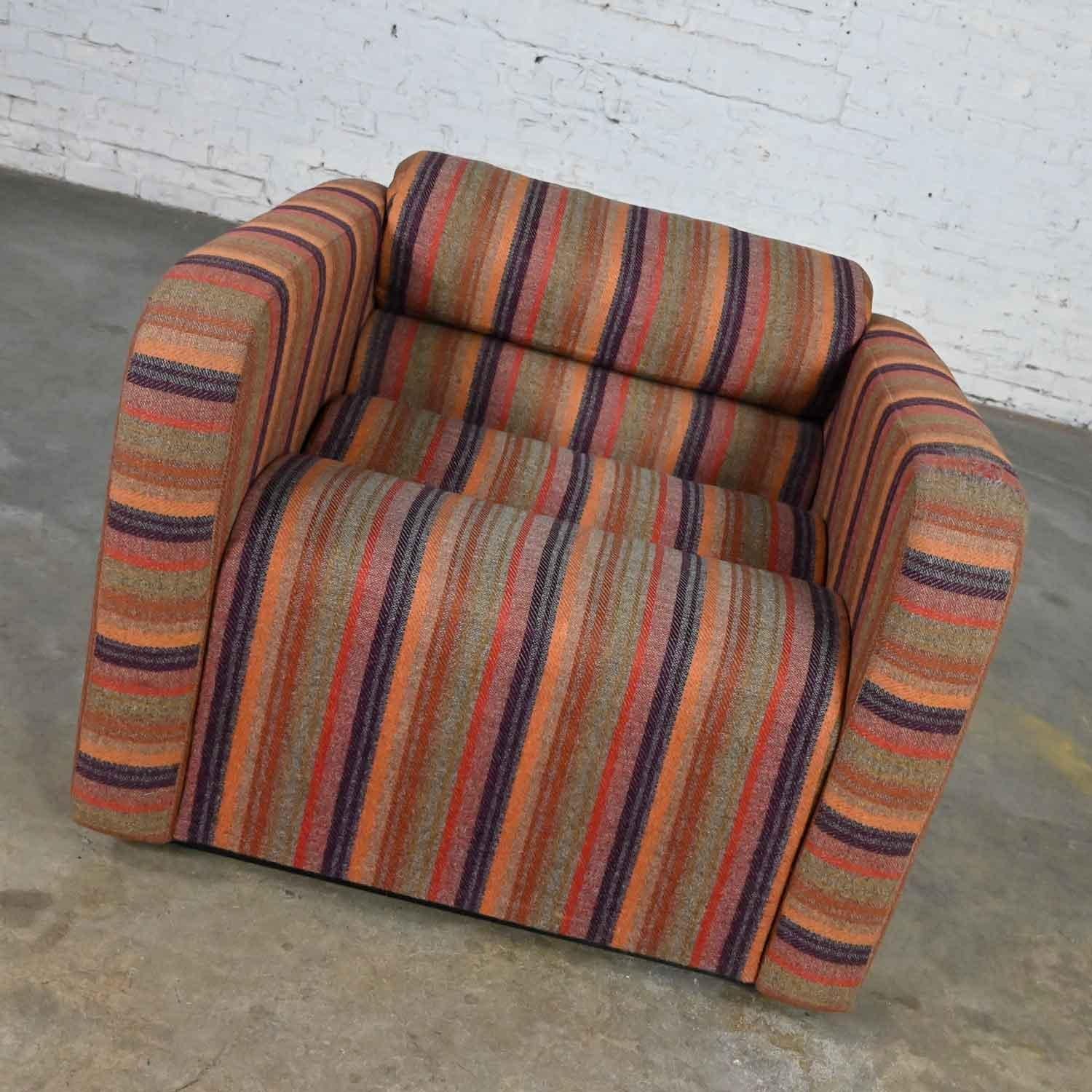 Fabric Mid-Century Modern to Post-Modern Purple Striped Multi-Piece Modular Club Chair For Sale