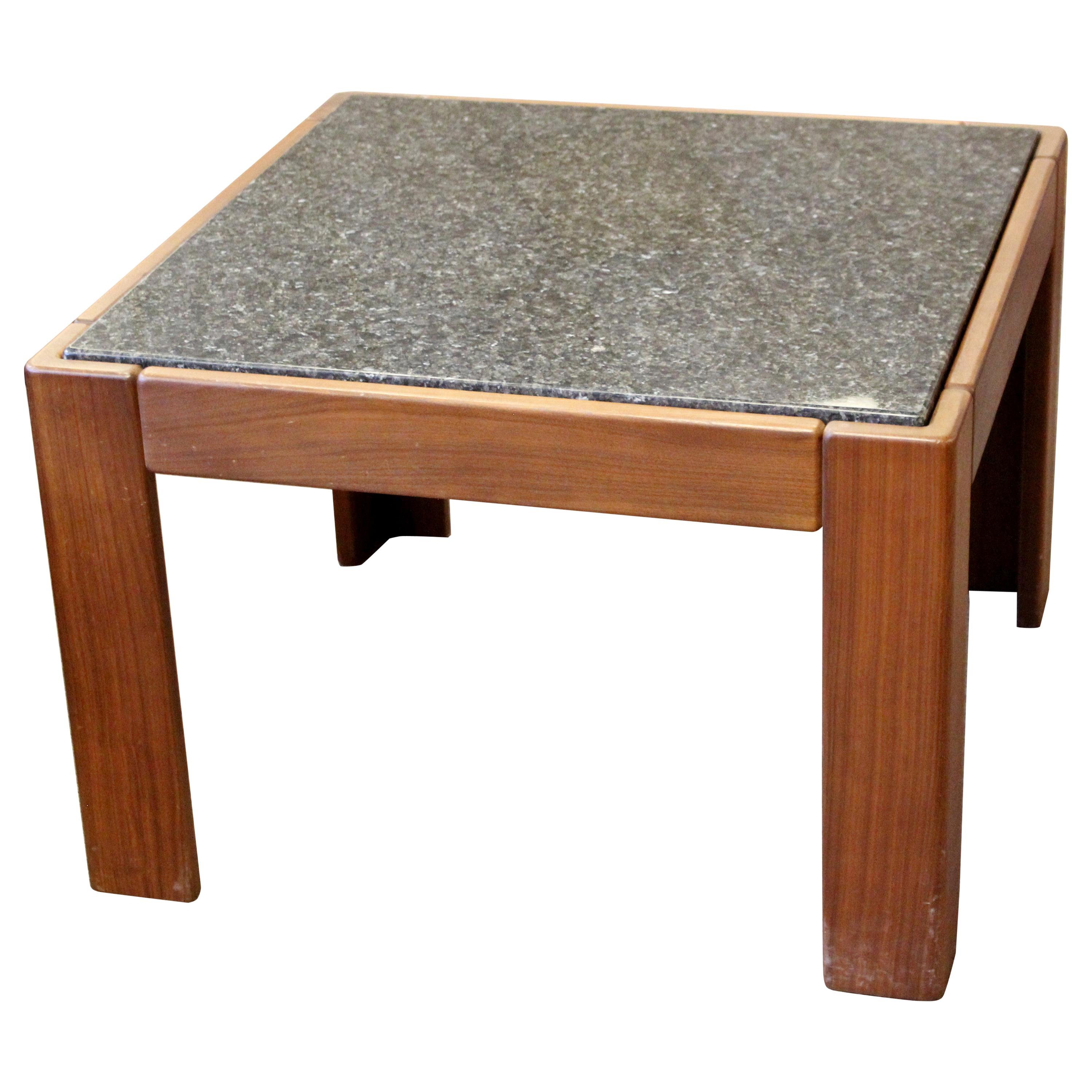 Mid-Century Modern Tobia Scarpa Square Wood & Marble Side End Table 1960s, Italy