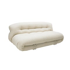 Mid-Century Modern Tobia Scarpa White Bouclé Wool Soriana Italian Sofa, 1960s