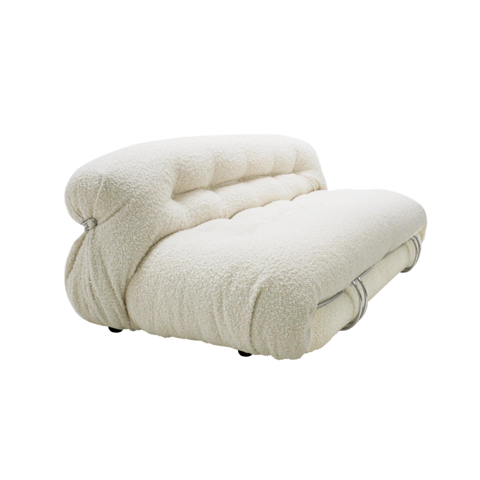 Mid-Century Modern Tobia Scarpa White Bouclé Wool Soriana Italian Sofa, 1960s In Good Condition For Sale In Madrid, ES