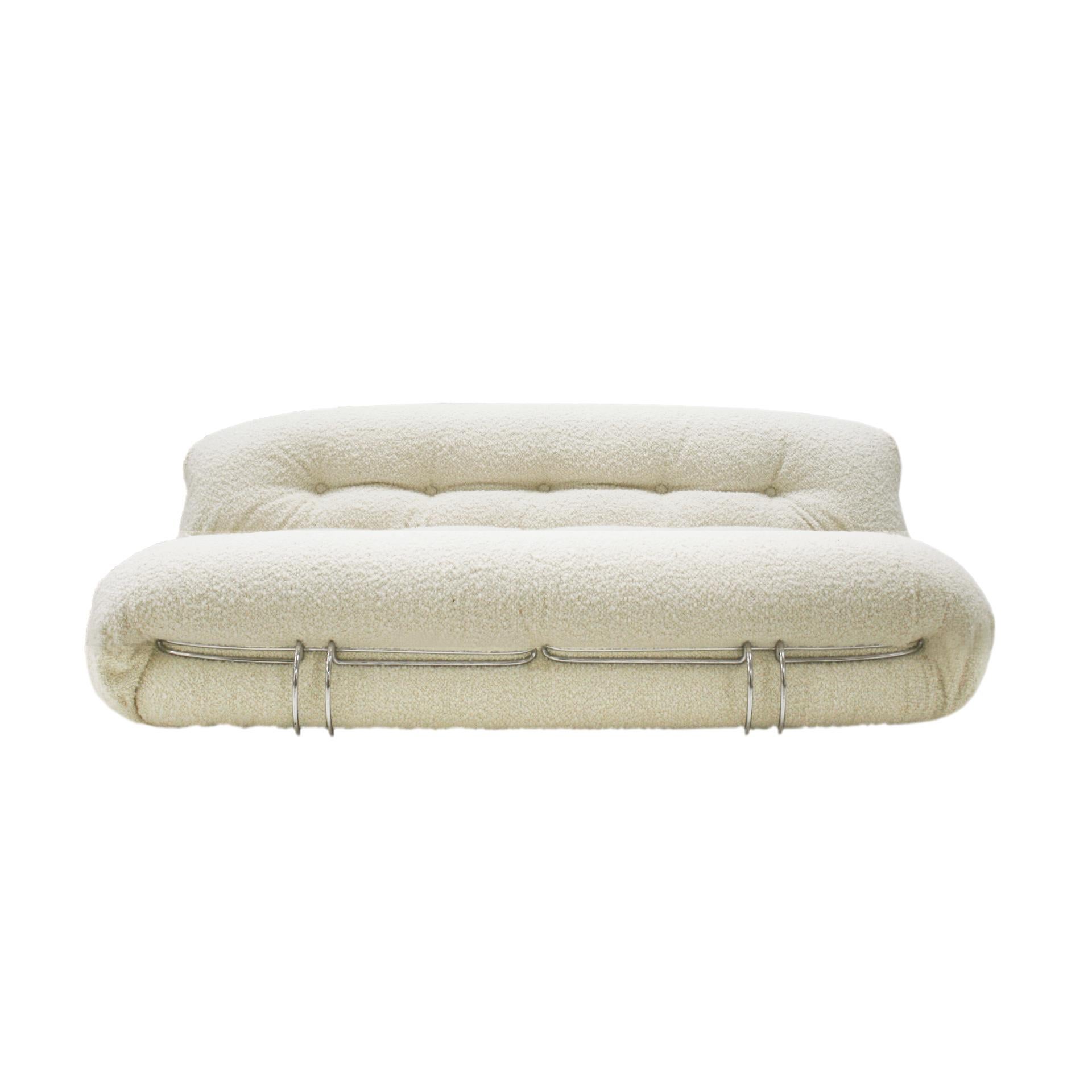 Mid-Century Modern Tobia Scarpa White Bouclé Wool Soriana Italian Sofa, 1960s For Sale 3