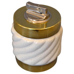 Mid-Century Modern Tommaso Barbi Beige Ceramic & Brass Lighter Italy, Signed