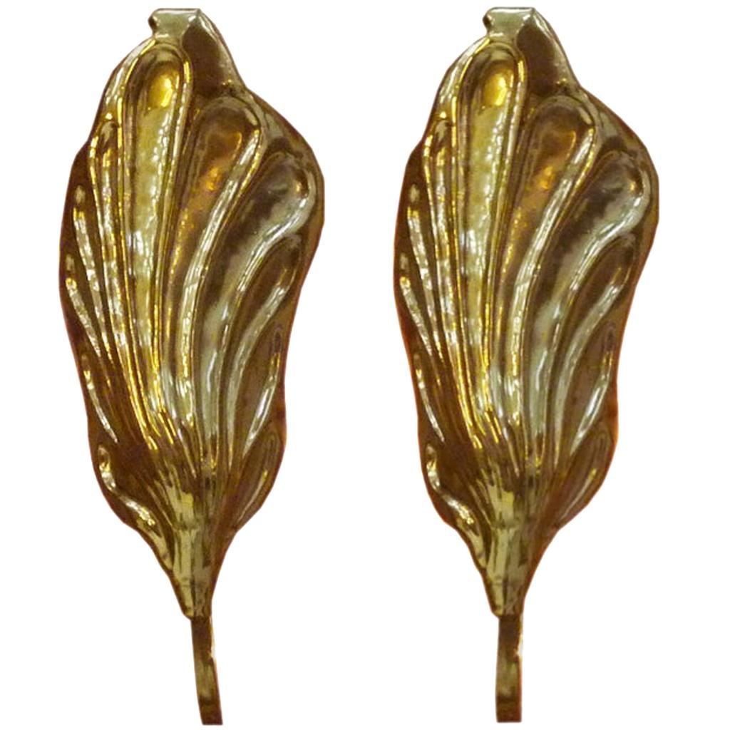 Mid-Century Modern Tommaso Barbi Brass Italian Pair of Sconces. 60s