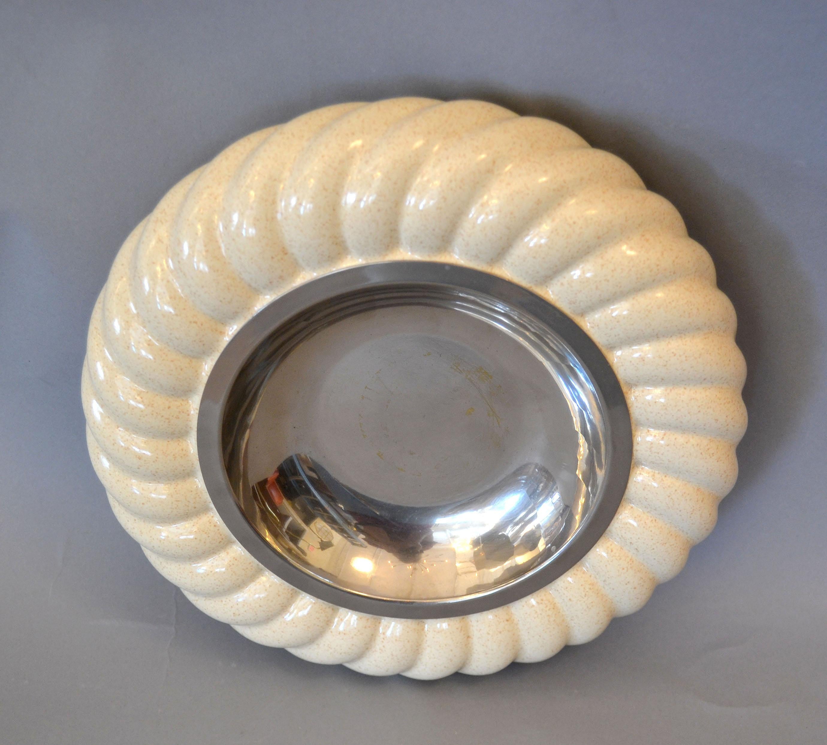 Mid-20th Century Mid-Century Modern Tommaso Barbi Ceramic & Chrome Ashtray, Decorative Bowl Italy