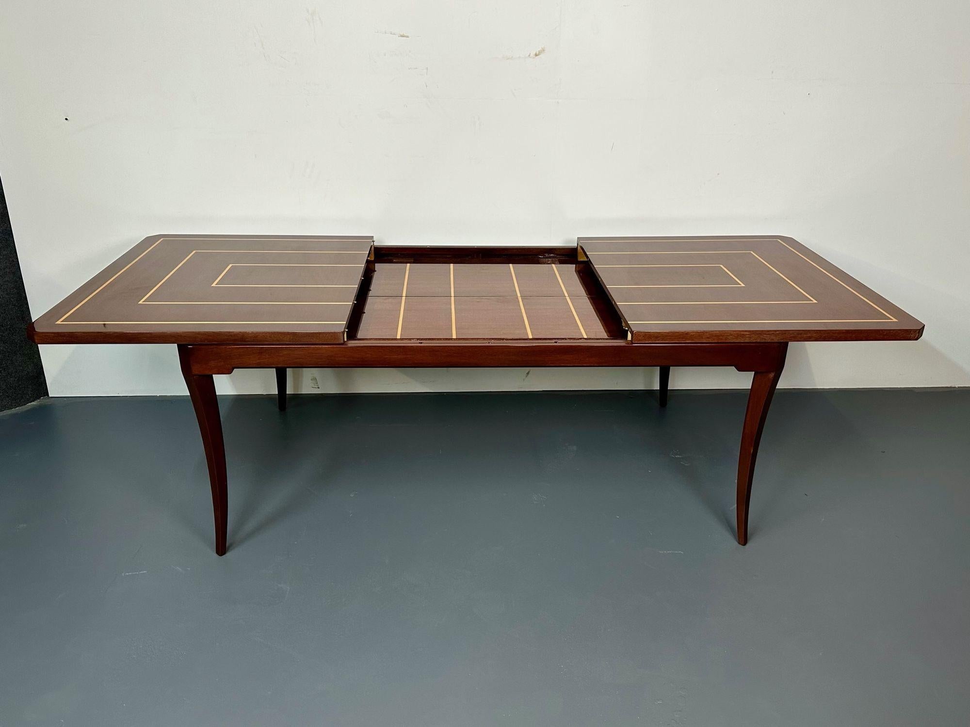 Mid-Century Modern Tommi Parzinger Dining Table, 2 Leaves, Mahogany, Inlaid For Sale 5