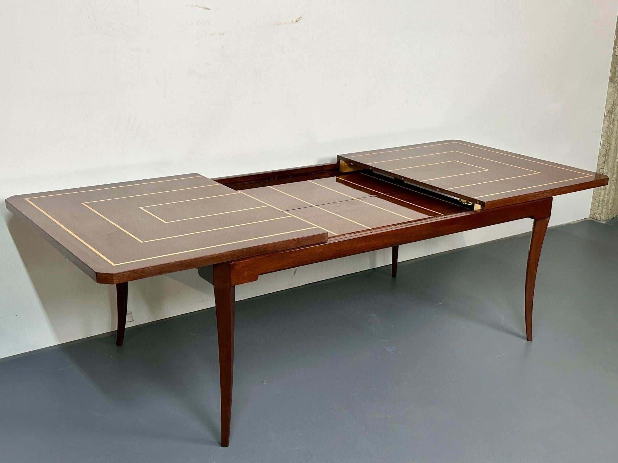 Mid-Century Modern Tommi Parzinger Dining Table, 2 Leaves, Mahogany, Inlaid For Sale 7