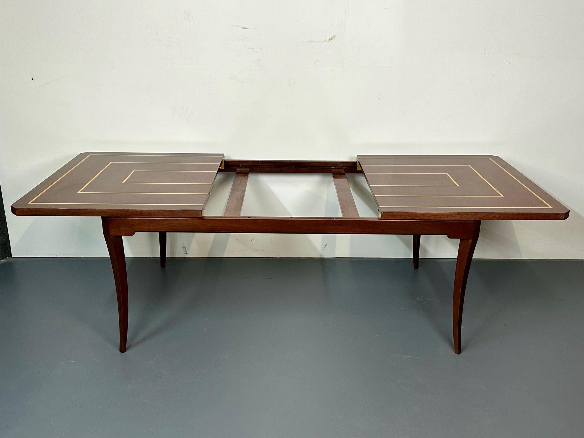 Mid-Century Modern Tommi Parzinger Dining Table, 2 Leaves, Mahogany, Inlaid For Sale 11