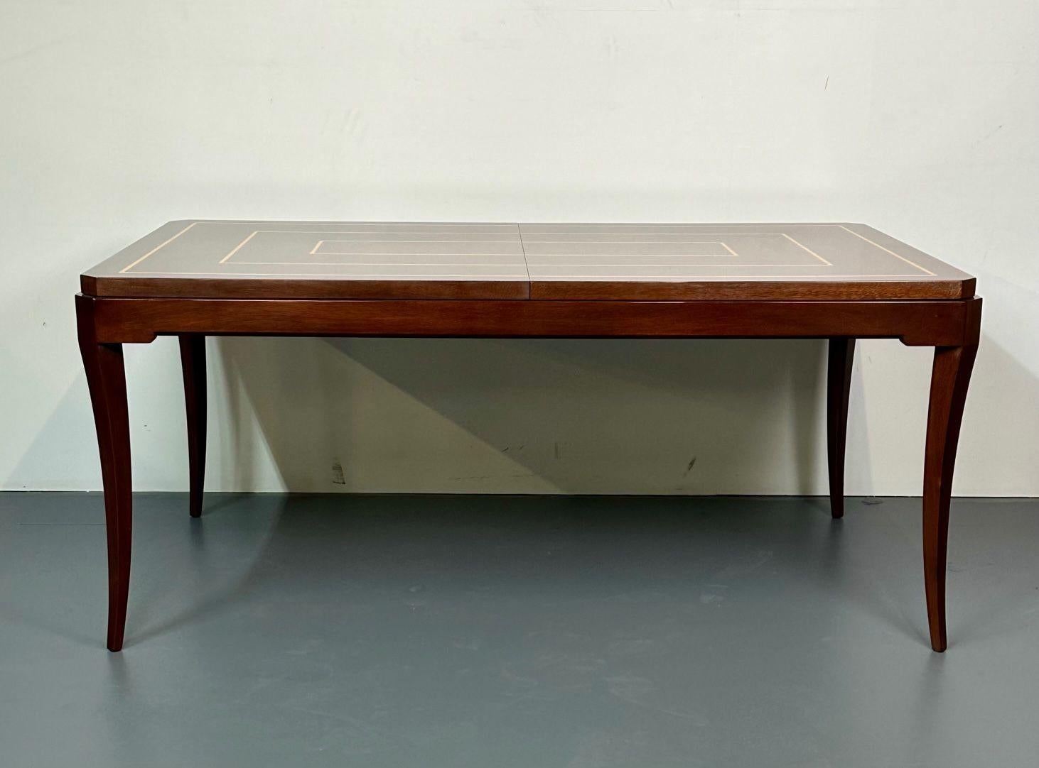Mid-Century Modern Tommi Parzinger Dining Table, 2 Leaves, Mahogany, Inlaid For Sale 13