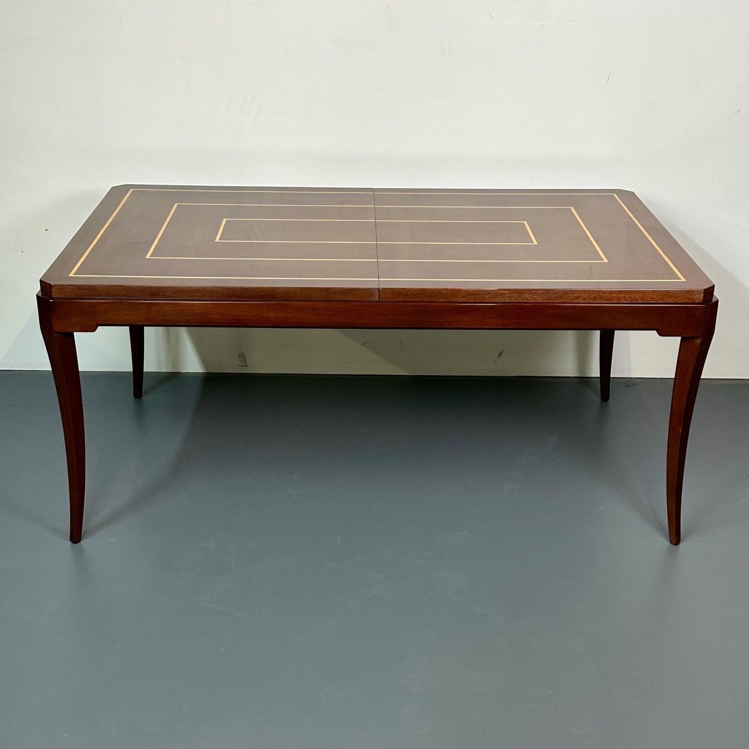 Mid-Century Modern Tommi Parzinger Dining Table, 2 Leaves, Mahogany, Inlaid For Sale 14