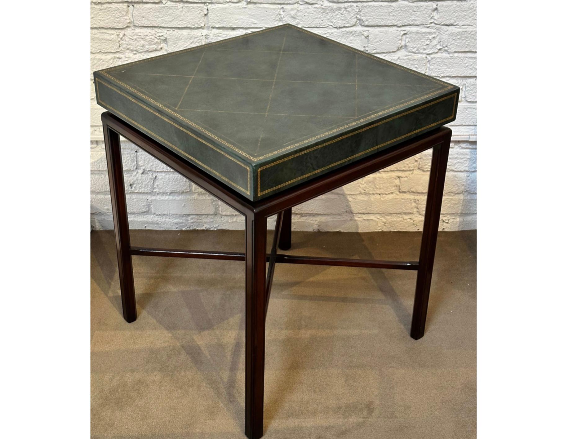 American Mid Century Modern Tommi Parzinger Green Leather Occasional Table For Sale
