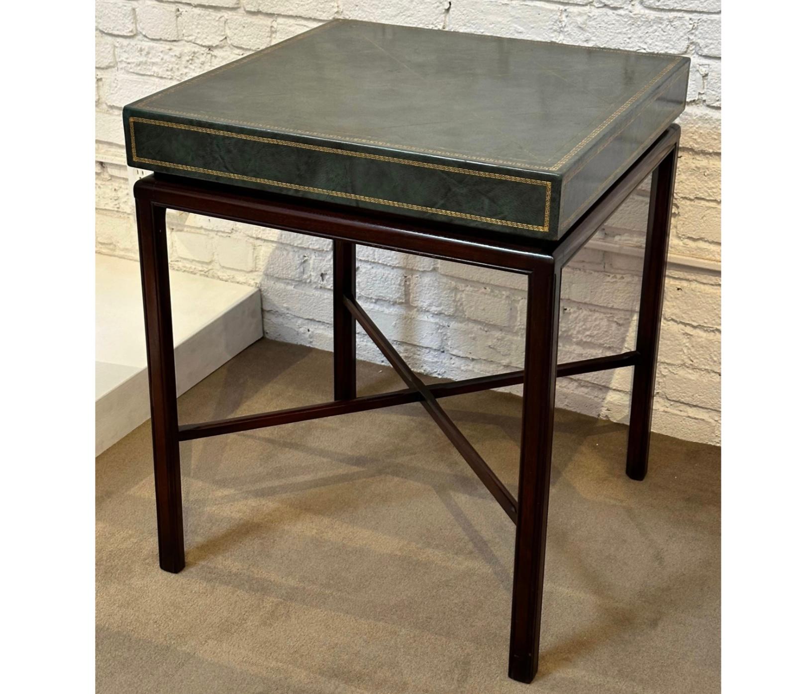 Mid-20th Century Mid Century Modern Tommi Parzinger Green Leather Occasional Table For Sale