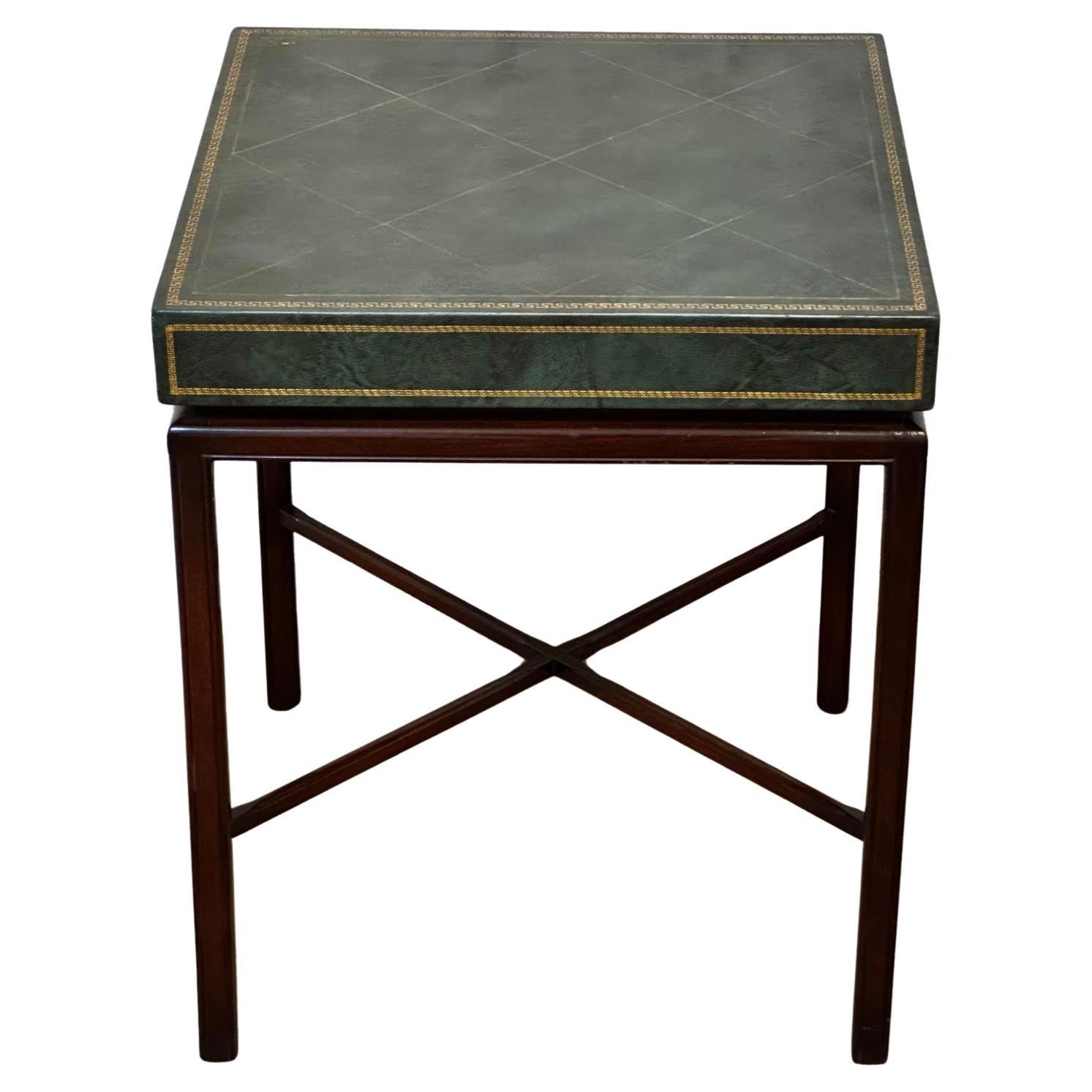 Mid Century Modern Tommi Parzinger Green Leather Occasional Table For Sale