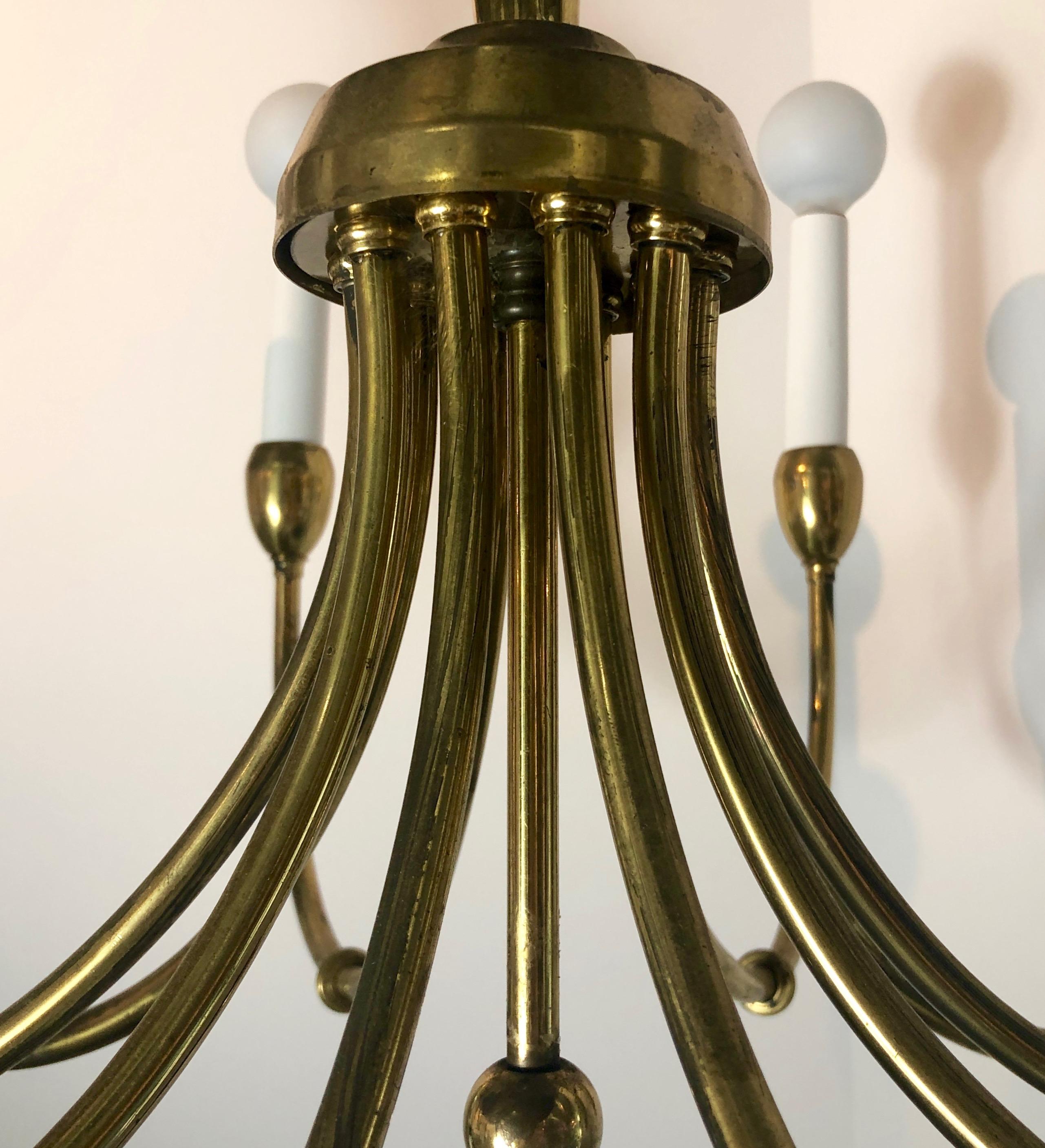 Tommi Parzinger Style Brass 10-Arm / Torchère Art Deco Style Chandelier For Sale 4