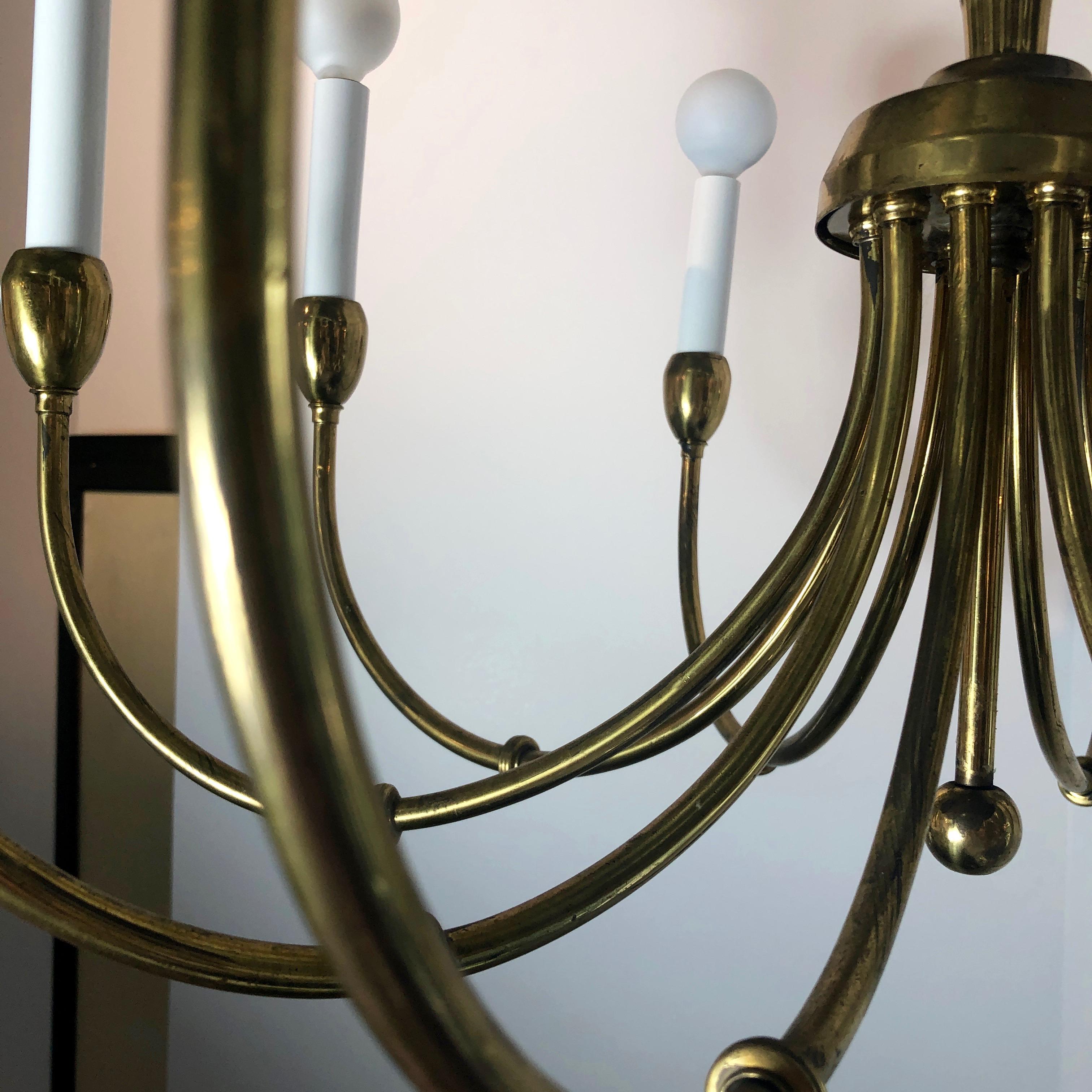 Tommi Parzinger Style Brass 10-Arm / Torchère Art Deco Style Chandelier For Sale 5