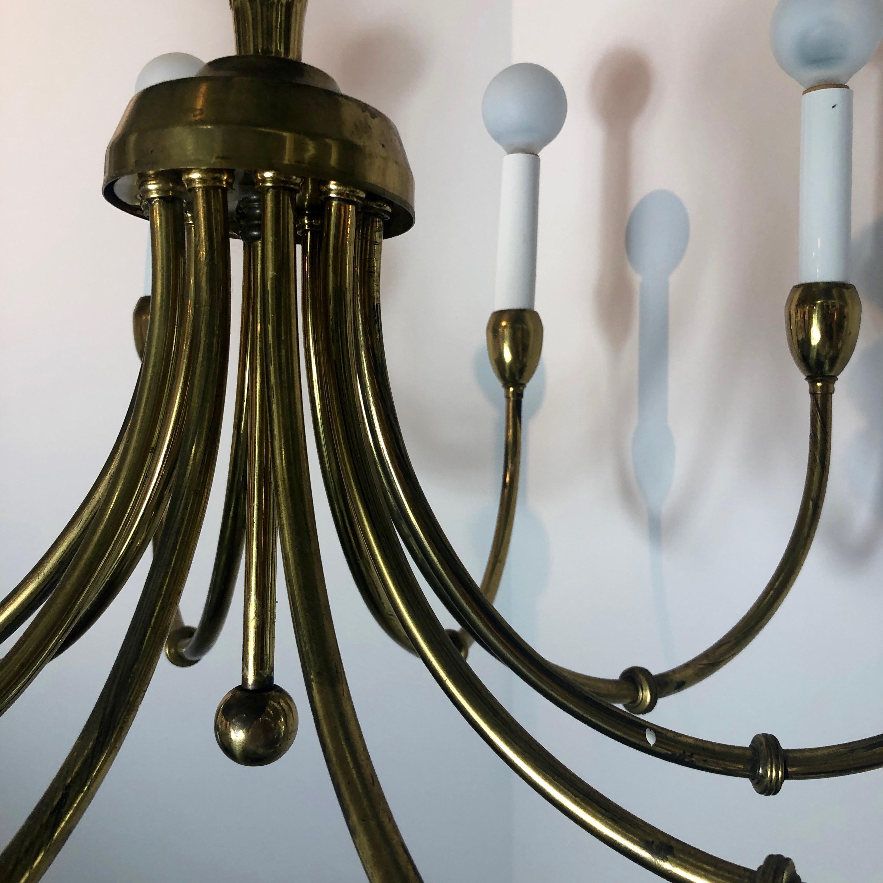 Tommi Parzinger Style Brass 10-Arm / Torchère Art Deco Style Chandelier For Sale 6