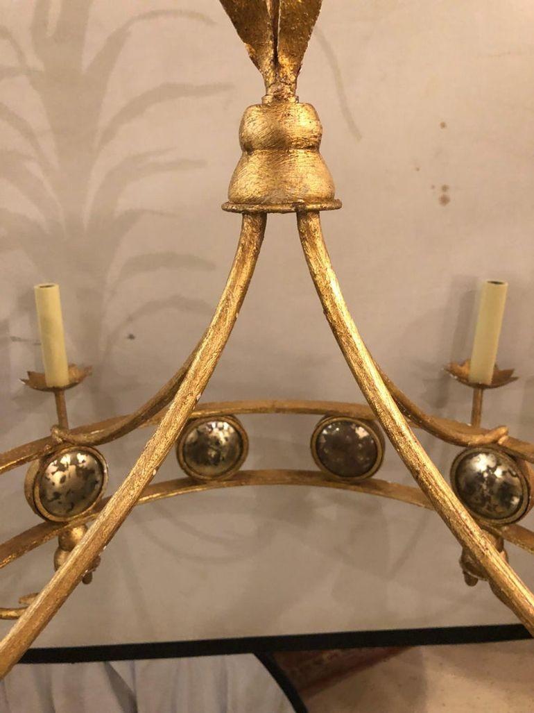 Mid-Century Modern Tommy Parzinger Style Hollywood Regency Chandelier, Gilt In Good Condition For Sale In Stamford, CT