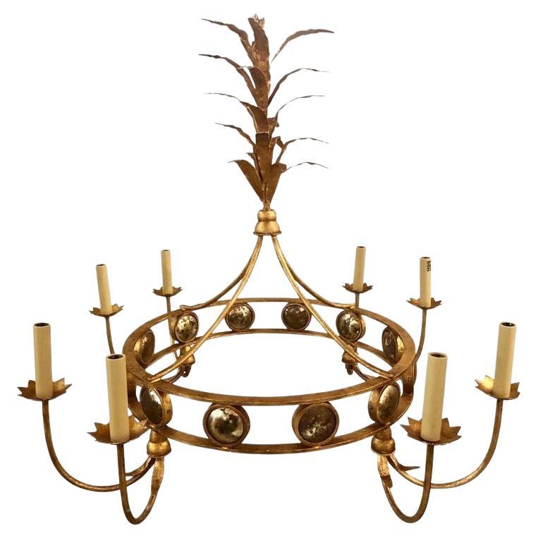 Mid-Century Modern Tommy Parzinger Style Hollywood Regency Chandelier, Gilt For Sale