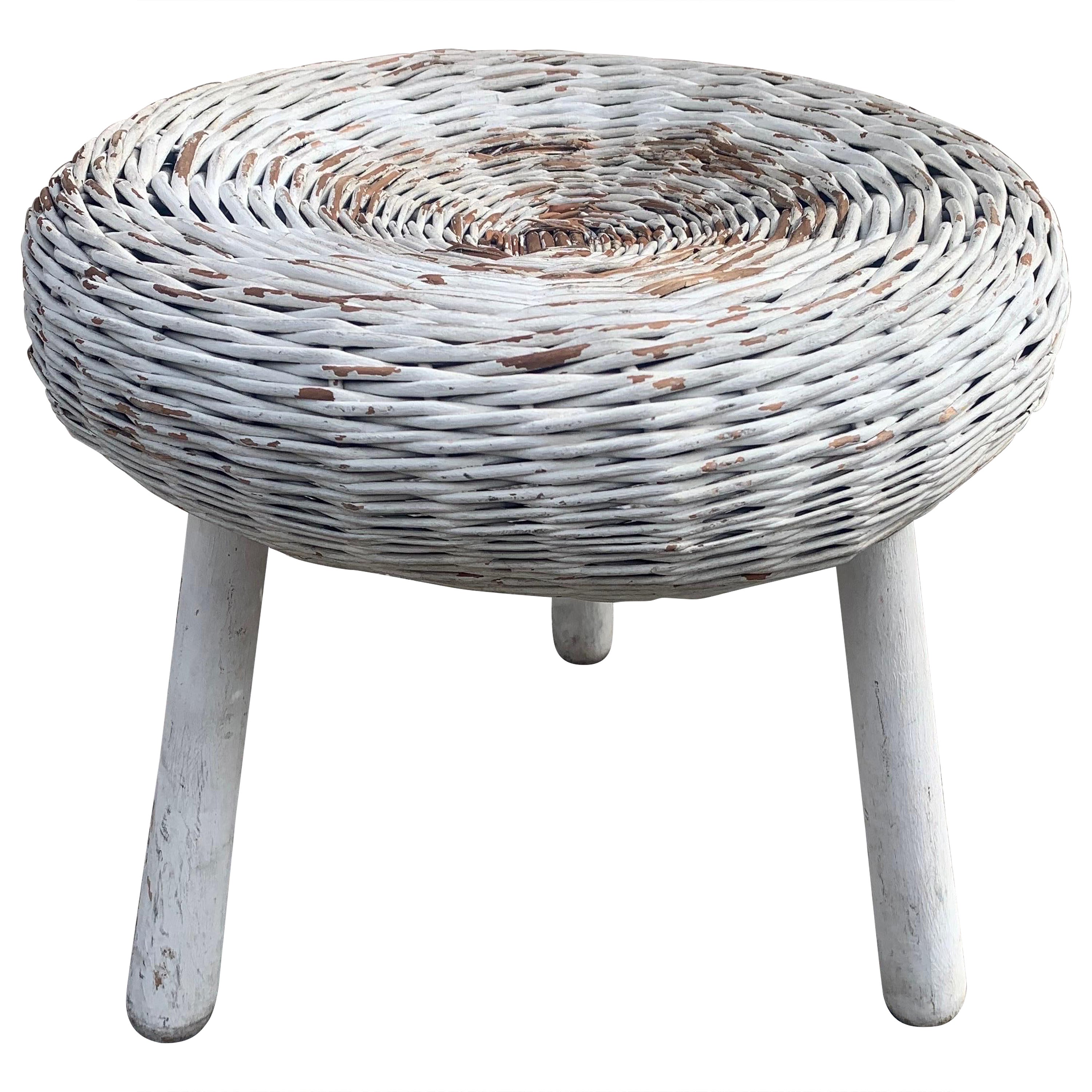Tabouret en rotin moderne du milieu du siècle dernier attribué à Tony Paul, vers les années 1950