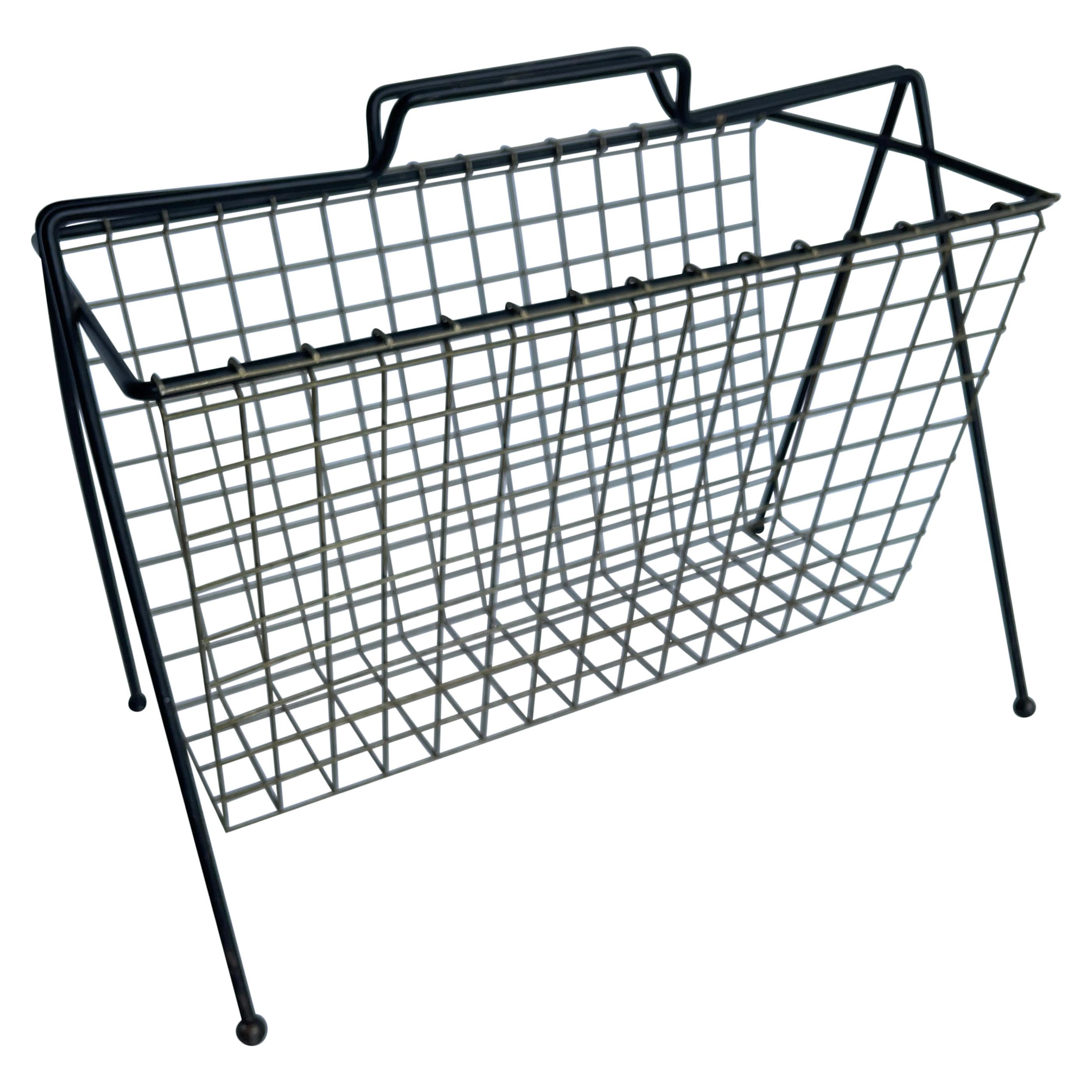 SOLD Mid Century Magazine Rack wire metal & perforated metal