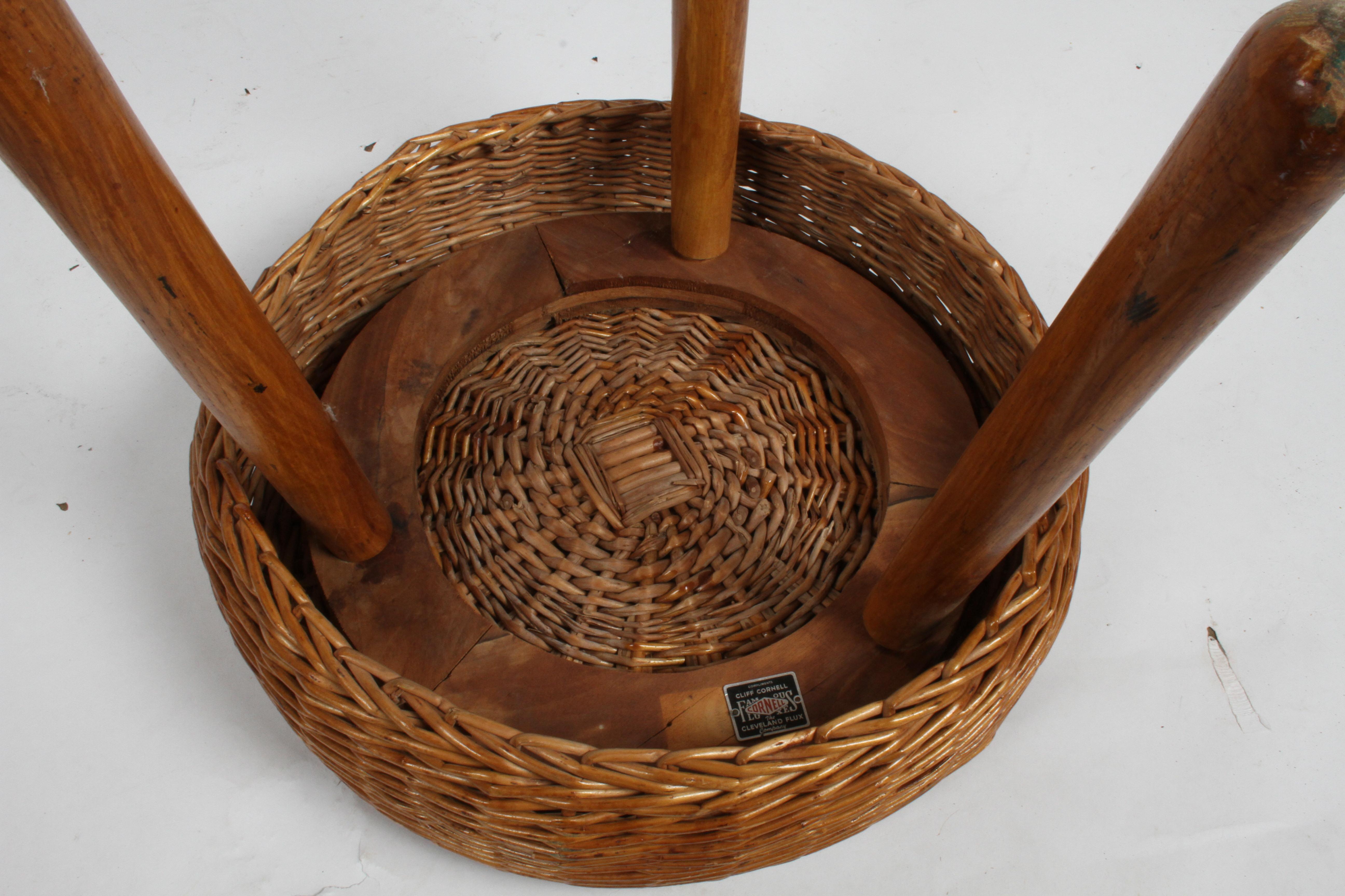 Mid-Century Modern Tony Paul Round Wicker Rattan Stool, circa 1950s In Good Condition In St. Louis, MO