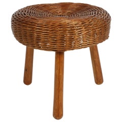 Mid-Century Modern Tony Paul Round Wicker Rattan Stool, circa 1950s