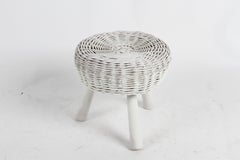 Mid-Century Modern Tony Paul Round Wicker Rattan Stool on Wood legs c. 1950s