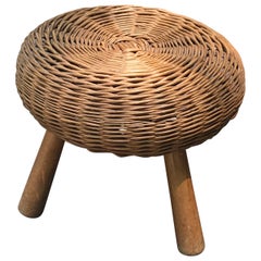 Vintage Mid-Century Modern Tony Paul Woven Rattan Wicker Round Footstool, 1950s